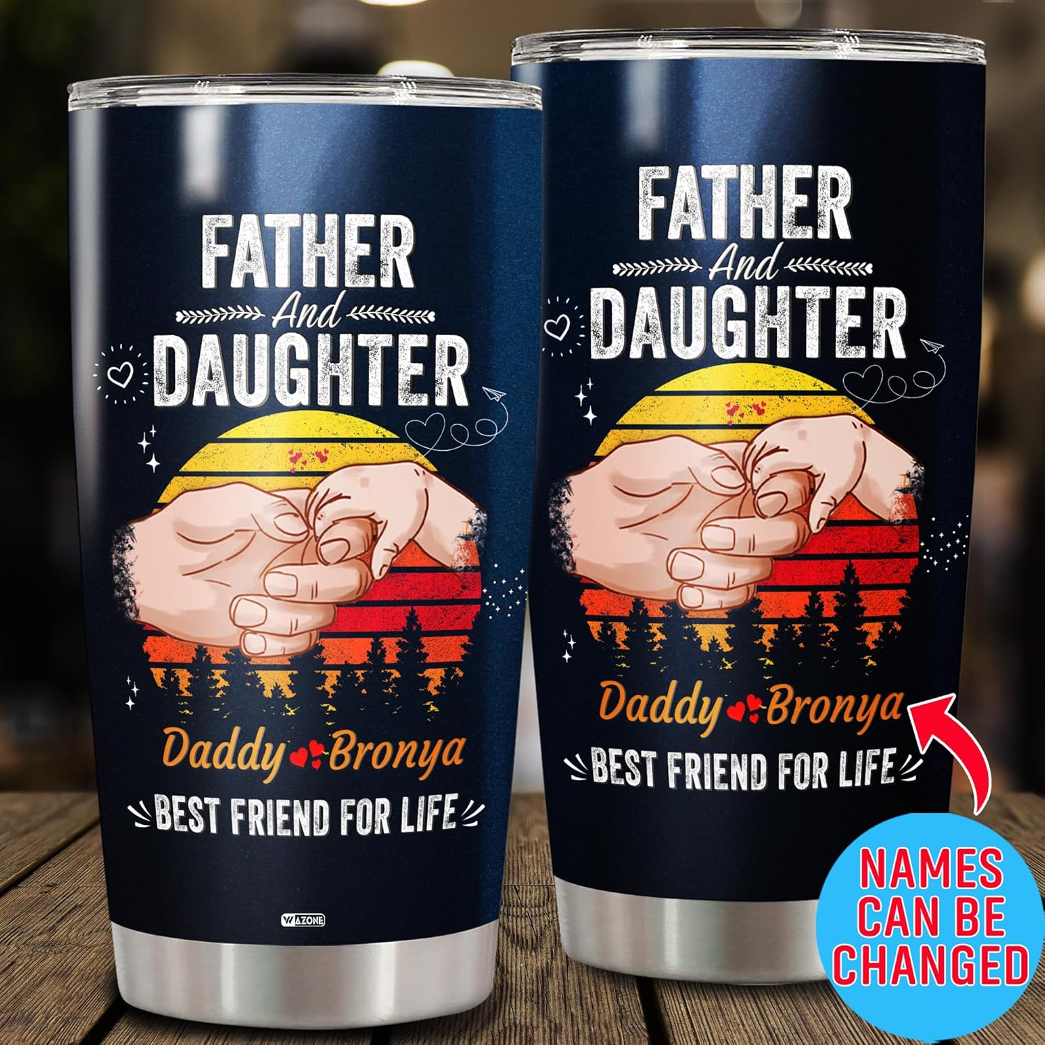 WAZONE Vaso de café personalizado para papá, 20 onzas, 30 onzas, padre e hija, mejores amigos para la vida, taza de viaje de acero inoxidable de