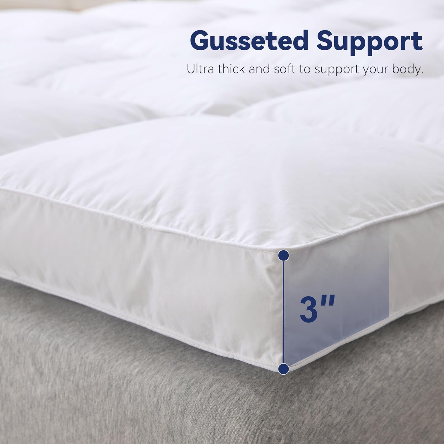 LeWinBedding Cubrecolchón de plumas de ganso blanco de 3 pulgadas, funda de colchón con correas, soporte ultrasuave, tela de algodón 100% orgánico