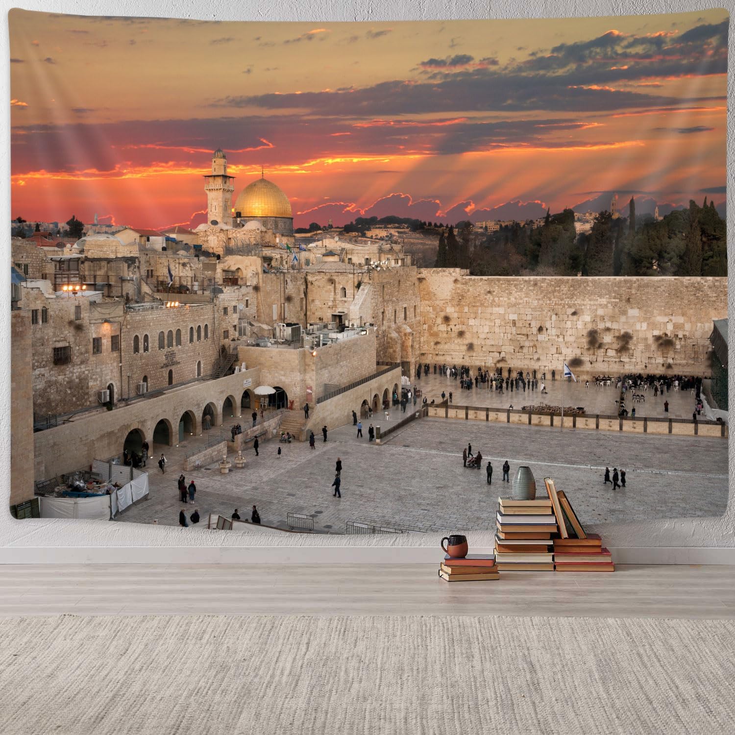 Tapiz de pared occidental de la ciudad de Jerusalén, decoración de Kotel Sukkah, tapices de pared de lamentación occidental para dormitorio,