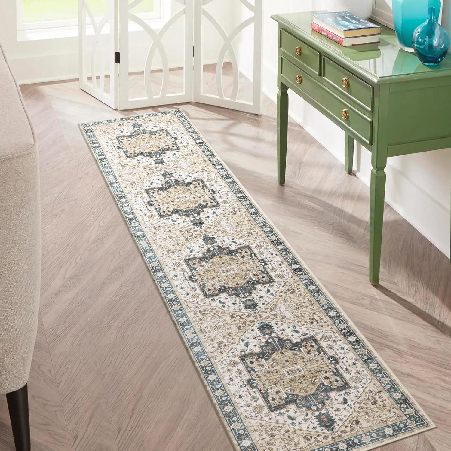 Carvapet Alfombra vintage suave y bohemia antideslizante y resistente a las manchas para cocina, sala, dormitorio, pasillos, salas de juegos