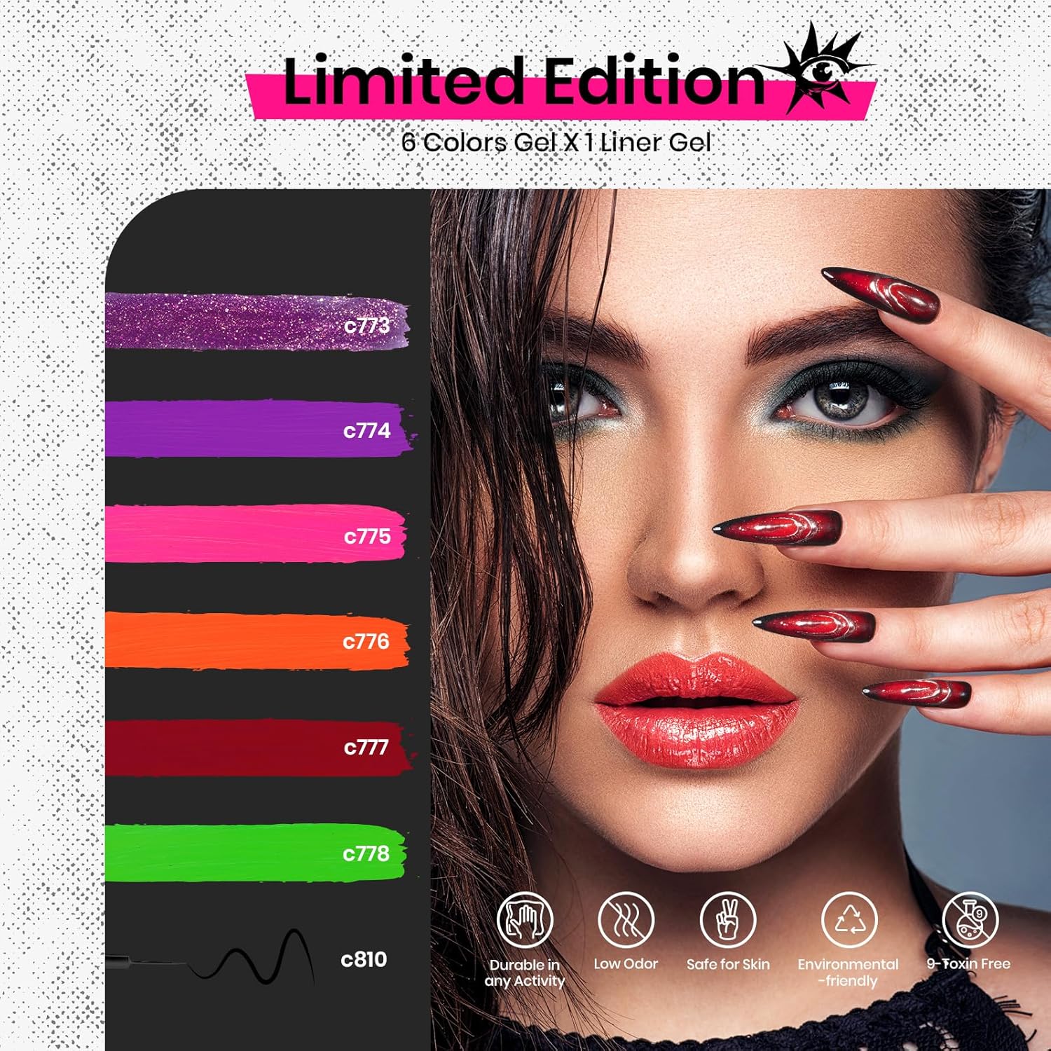 Beetles – Esmalte de uñas de gel de 6 colores, colección de hechizos de brujas con forro, calcomanías de uñas de gel y anillos brillantes, morado,