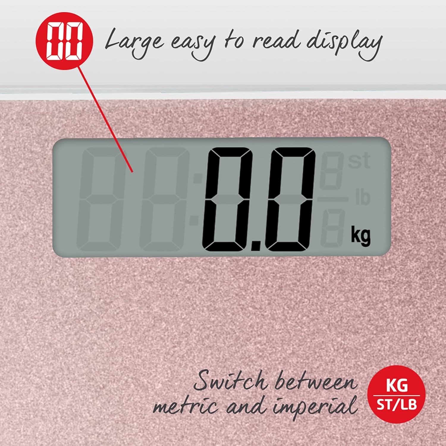 Salter 9037 RGGL3R – Báscula digital de baño  Báscula de pesaje corporal de oro rosa, plataforma de vidrio templado, pantalla grande de fácil