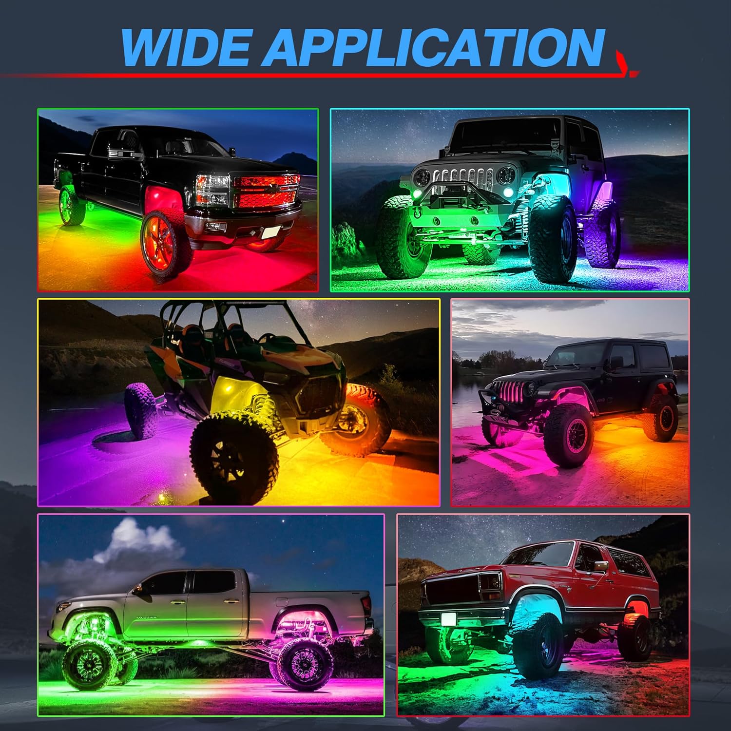 MICTUNING Y1 RGB+IC Dream Color – Kit de luces LED de roca  8 cápsulas de luces subterráneas para camiones con efecto de persecución, kits de luz de