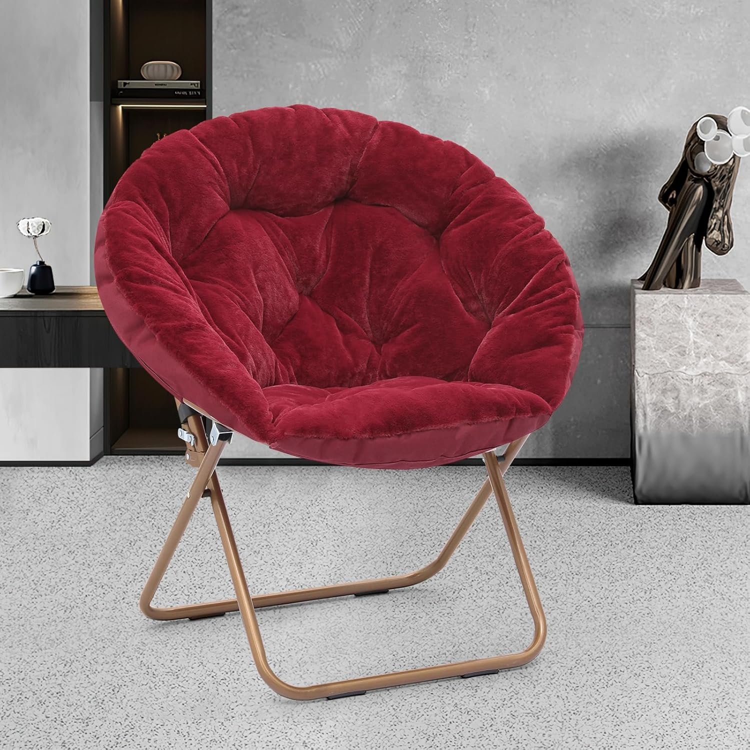 Magshion Silla redonda plegable de gran tamaño con platillo de luna para adultos, silla grande y acogedora para dormitorio, color burdeos