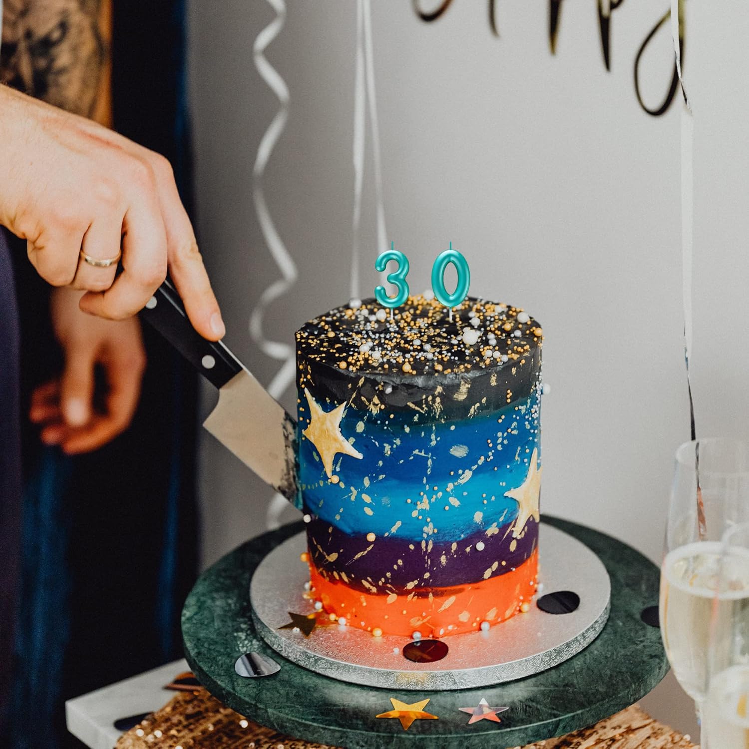 Vela azul número 10 feliz cumpleaños número 3D velas para cumpleaños pastel decoración fiesta boda aniversario celebración suministros