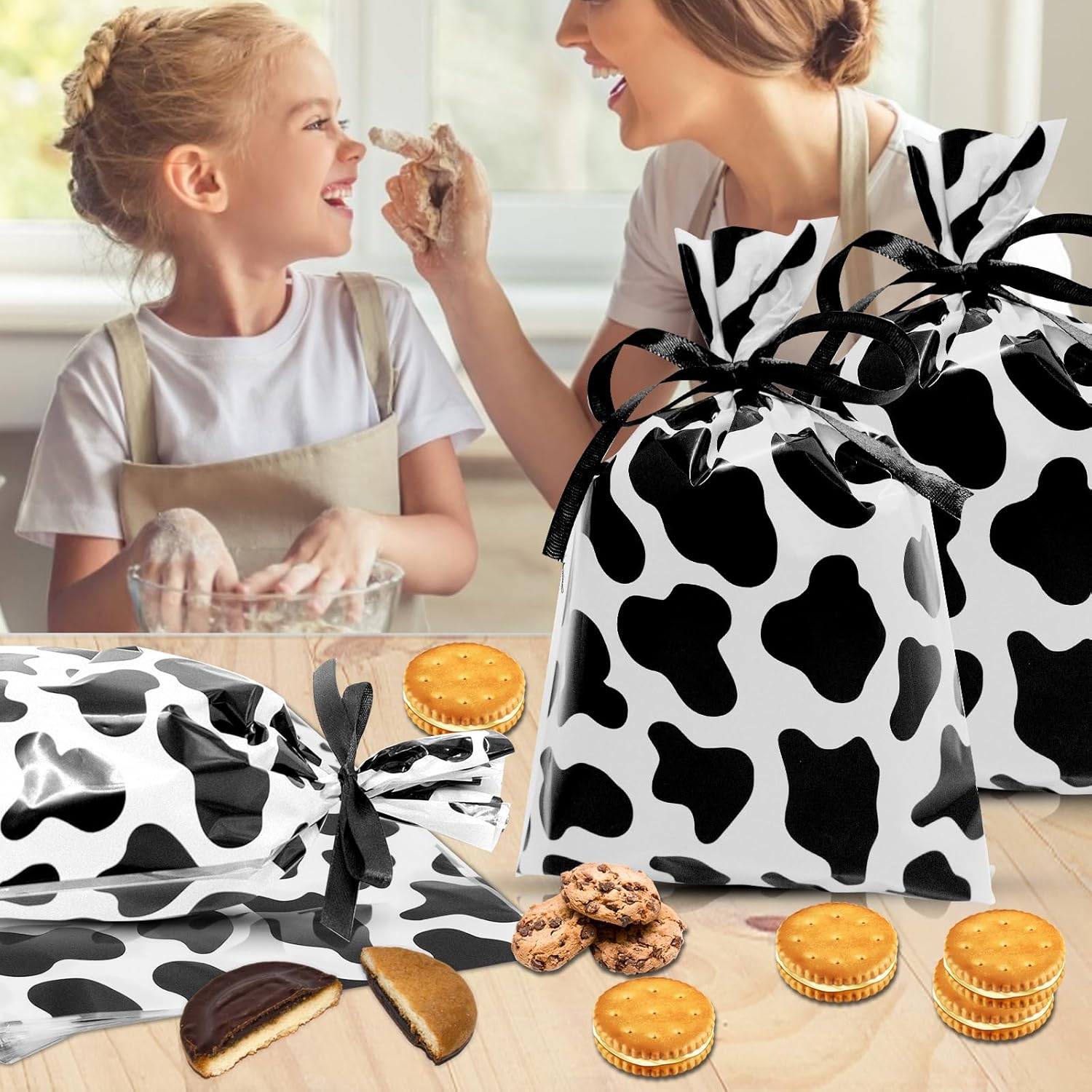 CONEHOY 102 bolsas de plástico con estampado de vaca, bolsas de regalo para fiestas temáticas de vaca, bonitas bolsas de almacenamiento de dulces