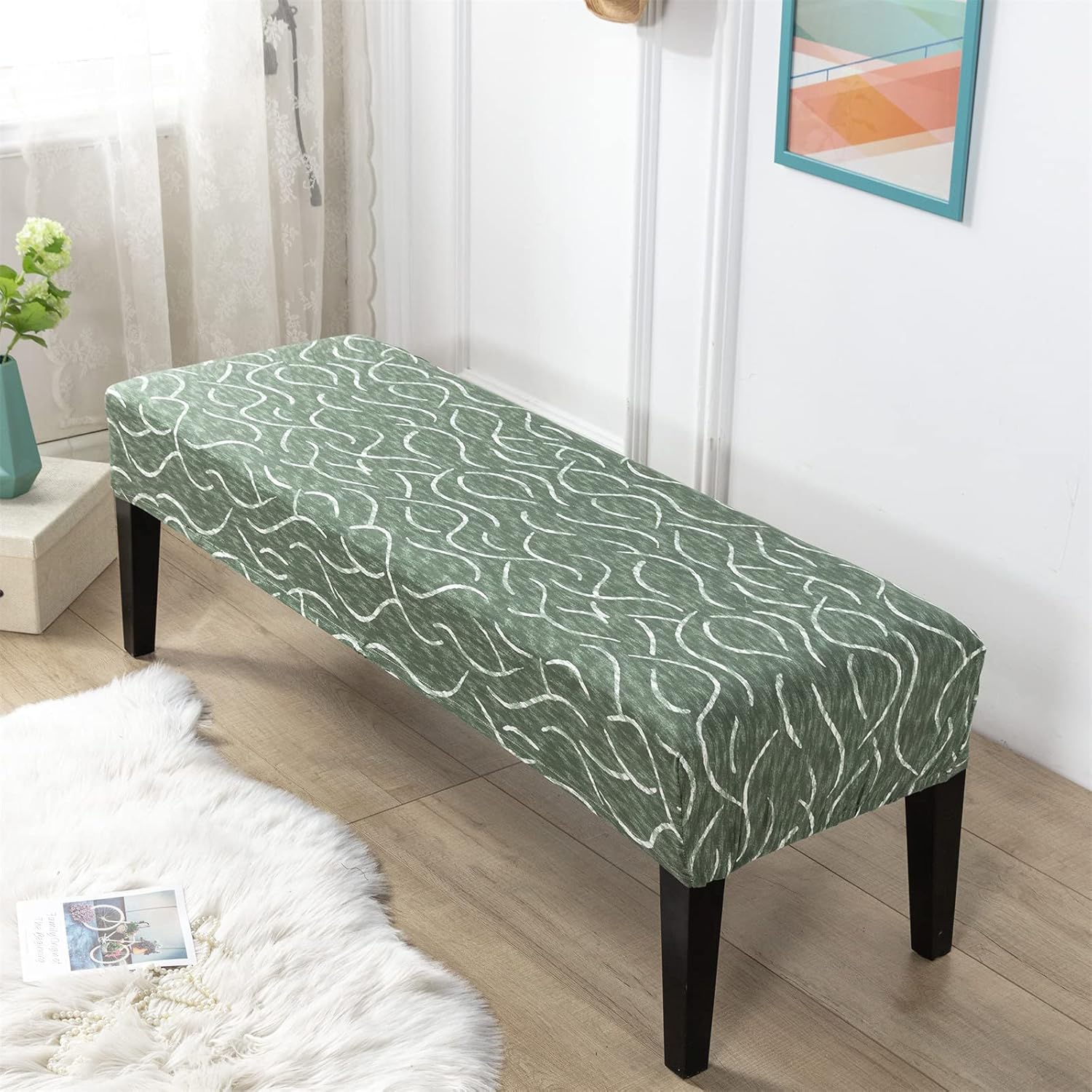 CRFATOP Funda estampada para asiento de banco de comedor, funda elástica y tapizada, extraíble y lavable, fundas para silla de comedor para