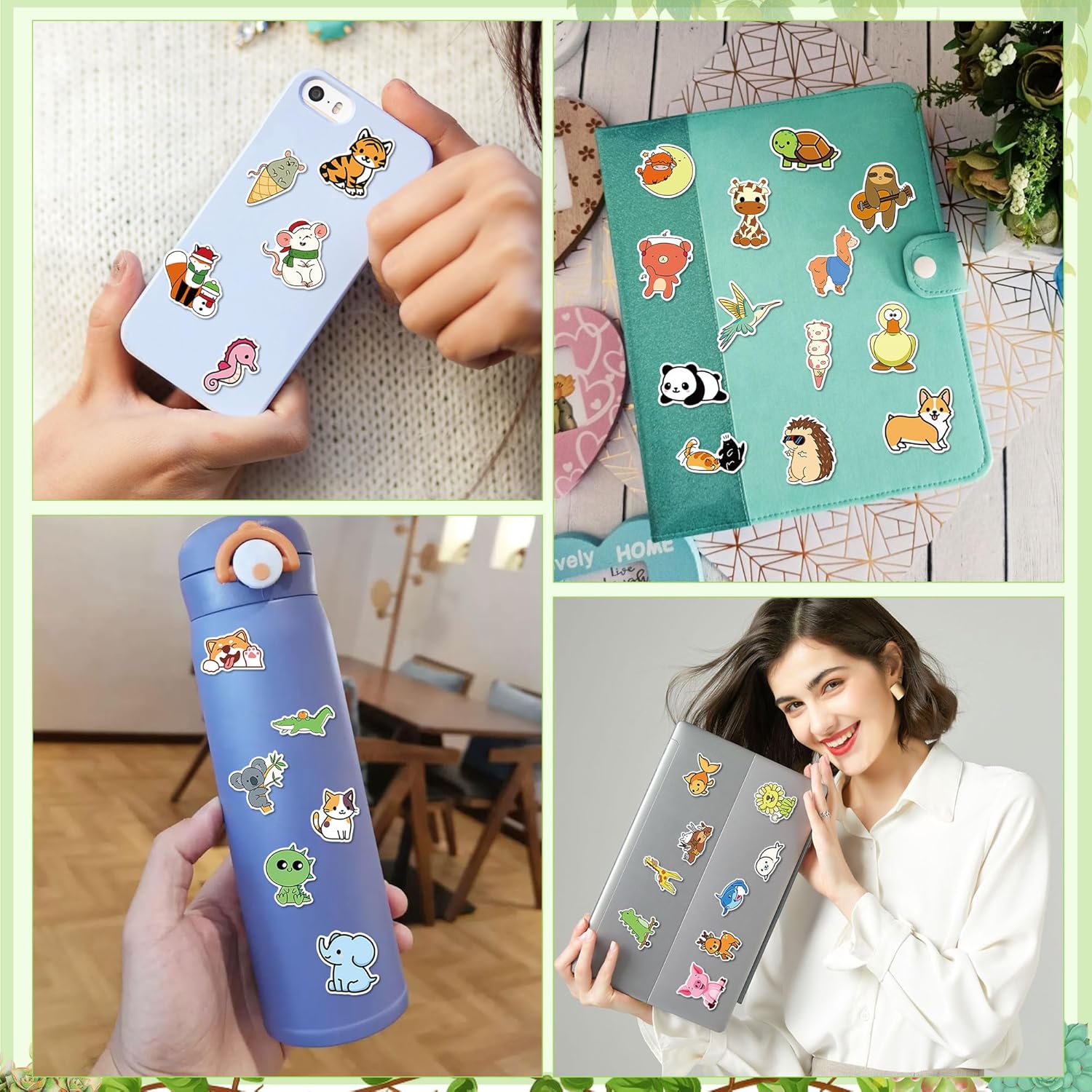Dorgua 100 calcomanías de animales bonitos, calcomanías de vinilo de animales no repetitivos, calcomanías de animales lindos impermeables para