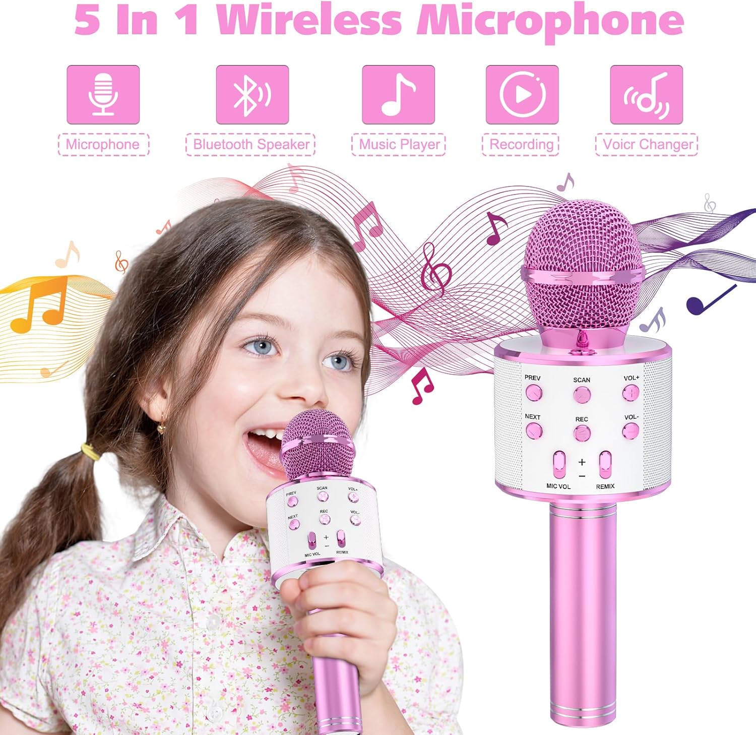 Ankuka Paquete de 2 micrófonos de karaoke para niños, micrófono de karaoke inalámbrico Bluetooth para cantar, máquina de altavoz de micrófono de