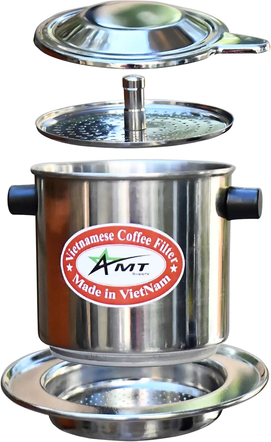AMT Cafetera vietnamita de 13 onzas, 2-3 porciones Phin, café vietnamita con rosca para estilo vietnamita en la oficina en casa (13 onzas, corcho)