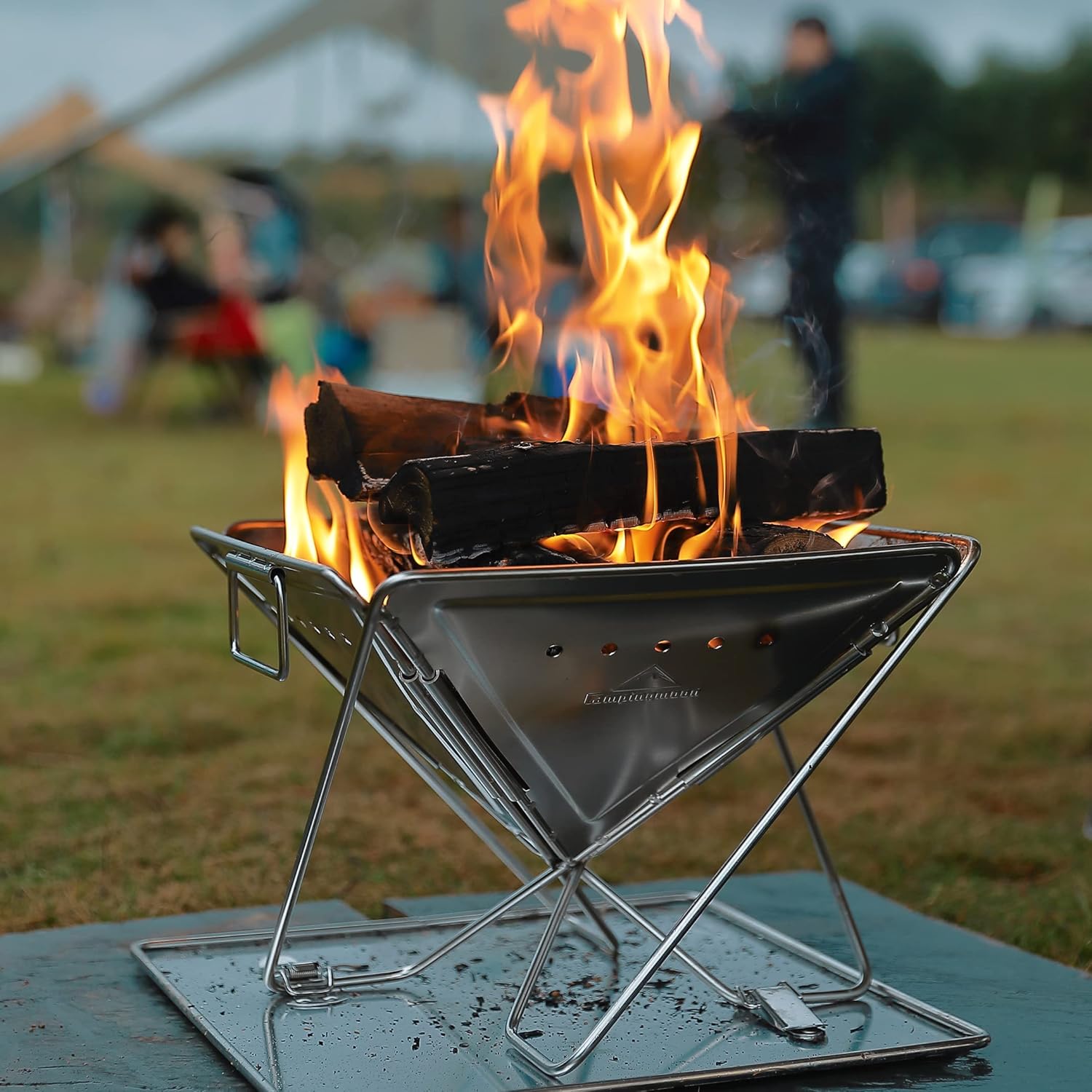 CAMPINGMOON – Parrilla de leña portátil 3 en 1 de acero inoxidable y hoguera de 14 x 15.35 pulgadas con bolsa de transporte MT-035