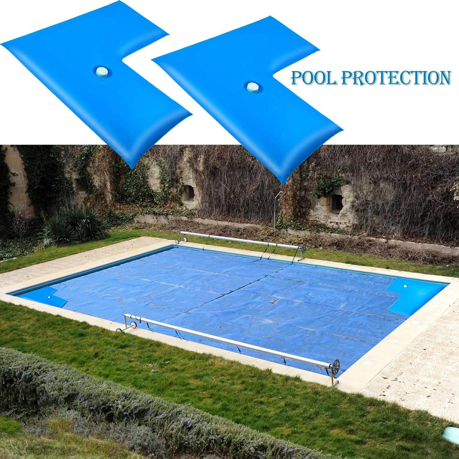 Paquete de 2 tubos de agua de esquina para cubierta de piscina, pesos de cubierta de piscina enterrada resistentes, 0.016 in de grosor, bolsas de