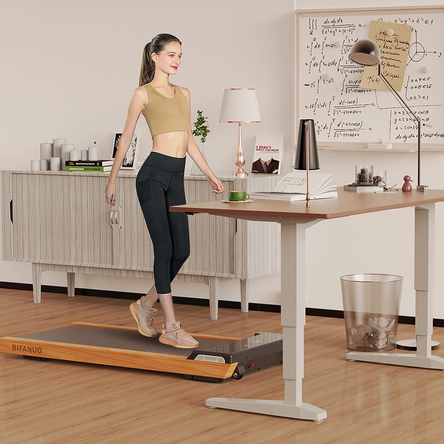 Caminadora para debajo del escritorio, almohadilla para caminar de 2.25 HP, caminadora eléctrica de madera ligera, caminadora de escritorio para