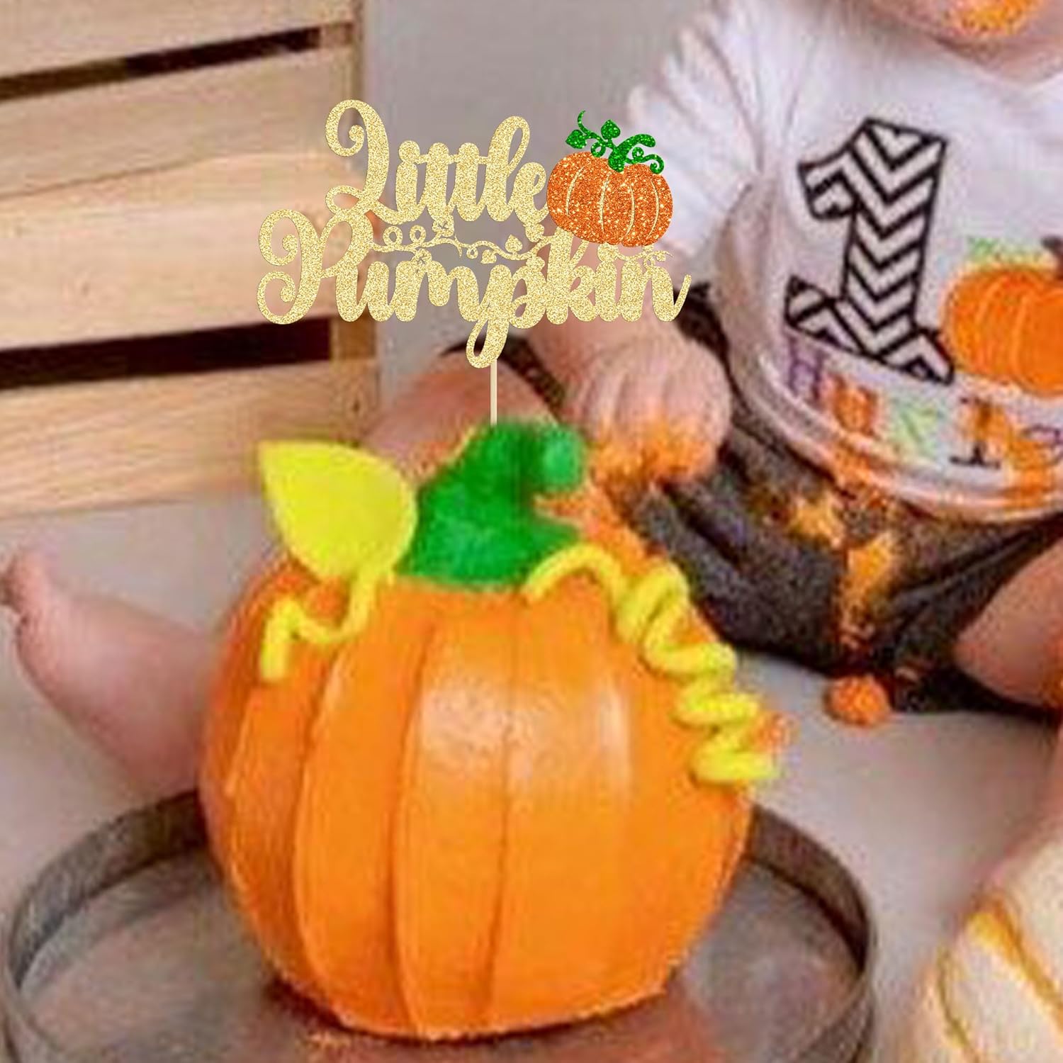 1 decoración de pastel de calabaza naranja con purpurina para niños, decoración de pastel de baby shower, temática de otoño, baby shower, niños y