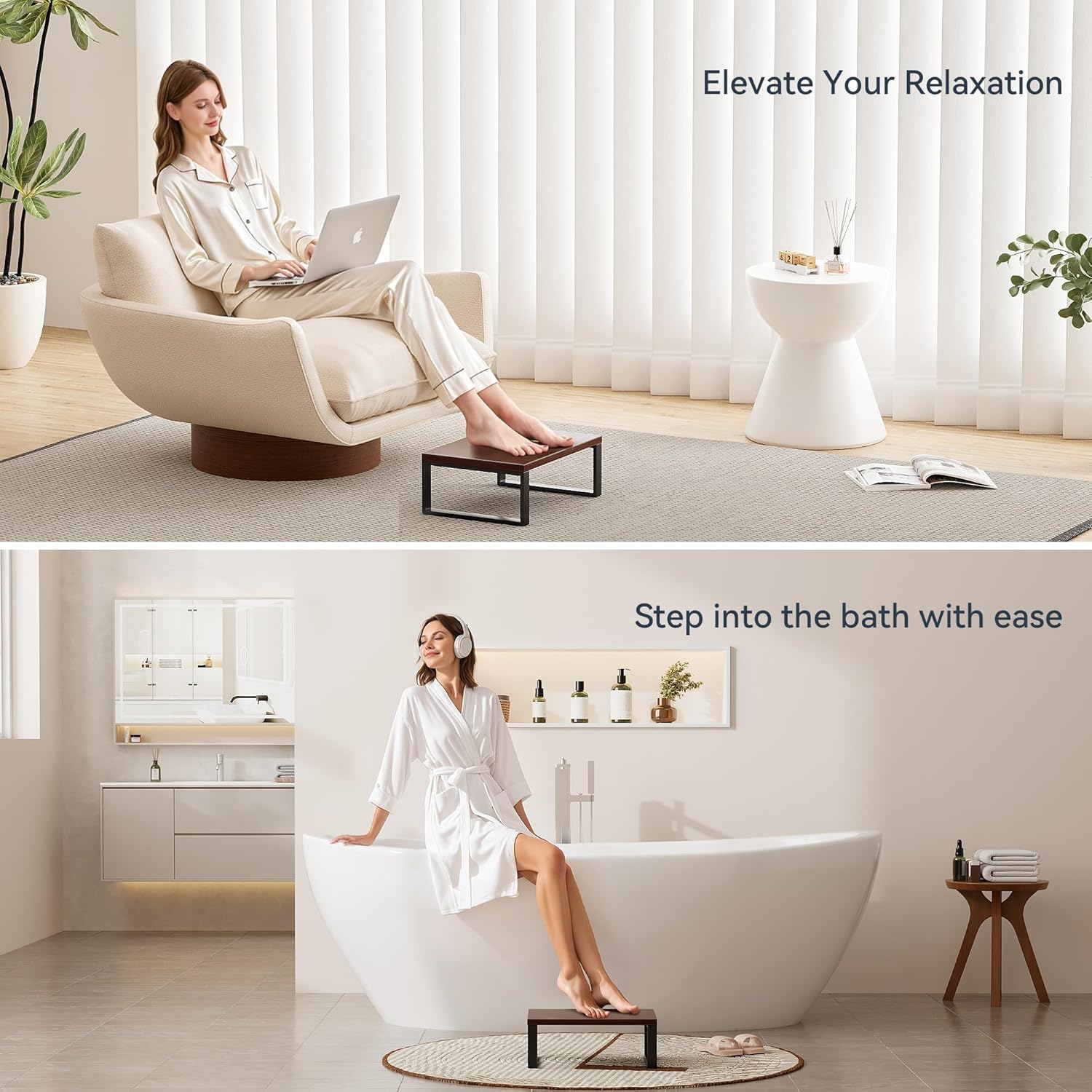 Taburete de madera maciza resistente, taburete portátil para cama, fácil montaje, escalones antideslizantes para camas altas para adultos, soporta