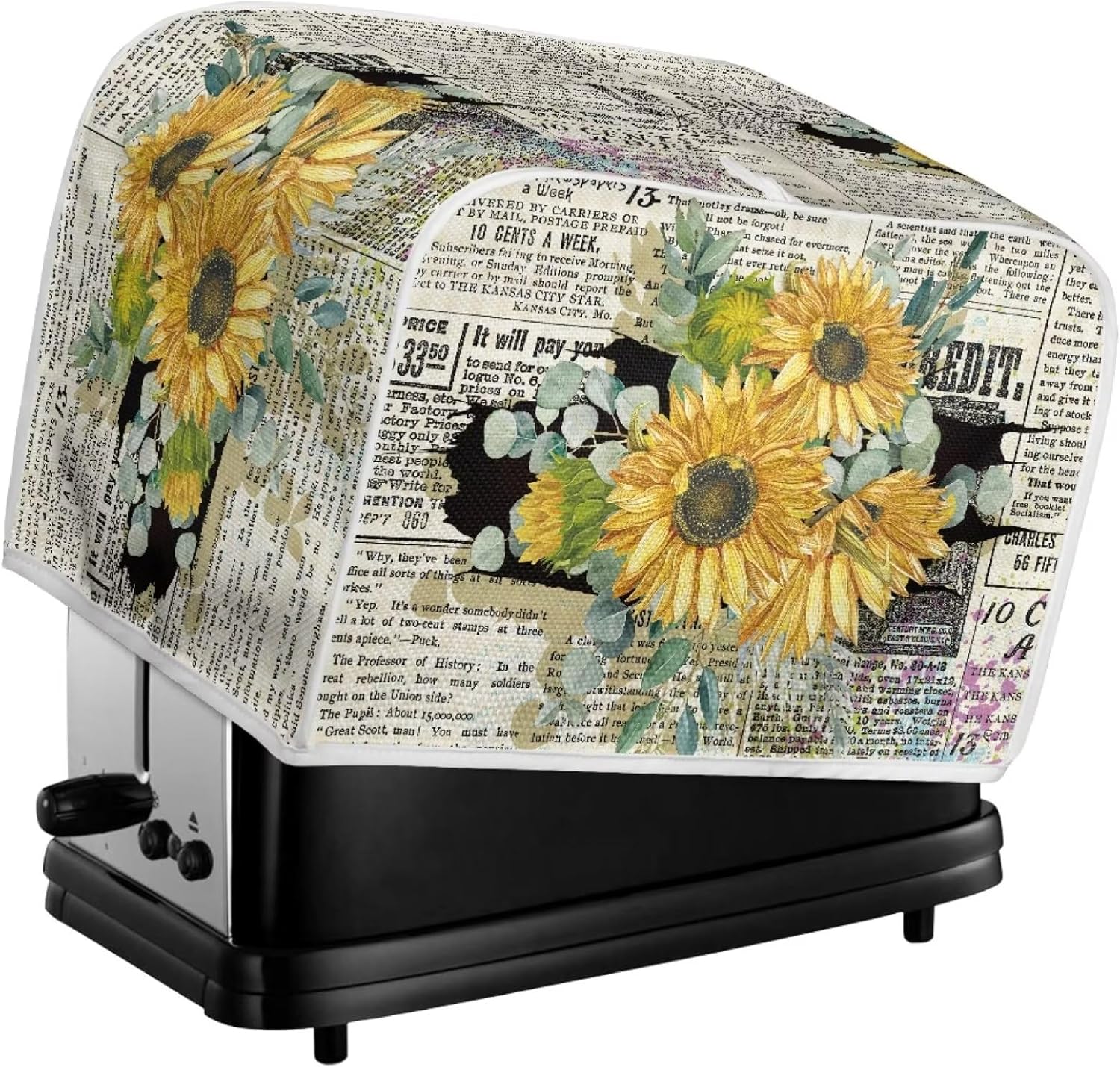 Cubiertas antipolvo retro para tostadora de periódicos con girasoles para electrodomésticos de cocina, cubierta de electrodomésticos de tostadora de