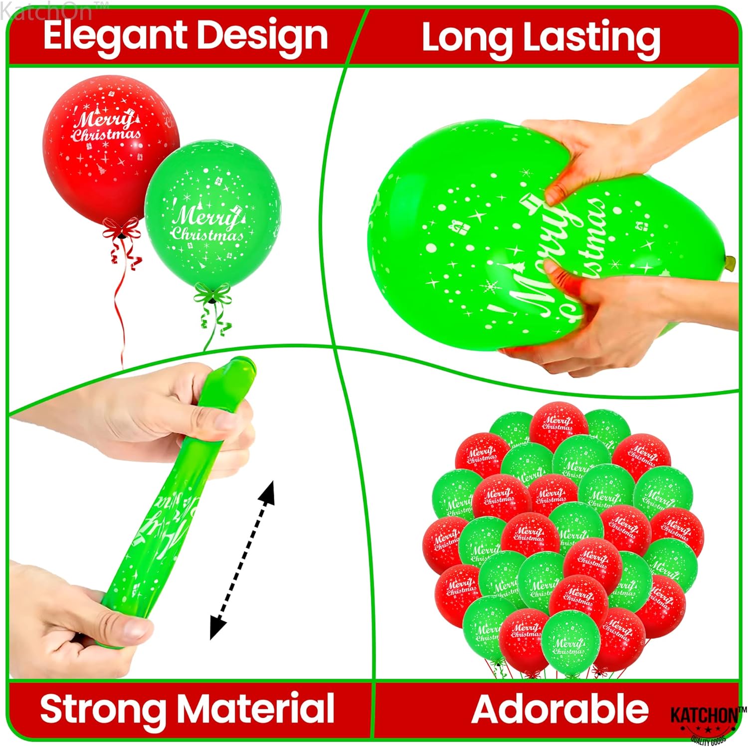 KatchOn, Merry Christmas Balloons – Pack of 50, 12 Inch  Printed Red and Green Balloons for Christmas Party Decorations  Holiday Balloons, Christmas