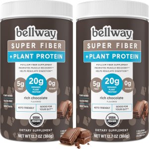 Bellway Super Fiber + Protein Powder (paquete de 2), suplemento de fibra de psyllium orgánico sin azúcar con 0.71 onzas de proteína vegetal por Bellway Super Fiber + Protein Powder (paquete de 2), suplemento de fibra de psyllium orgánico sin azúcar con 0.71 onzas de proteína vegetal por