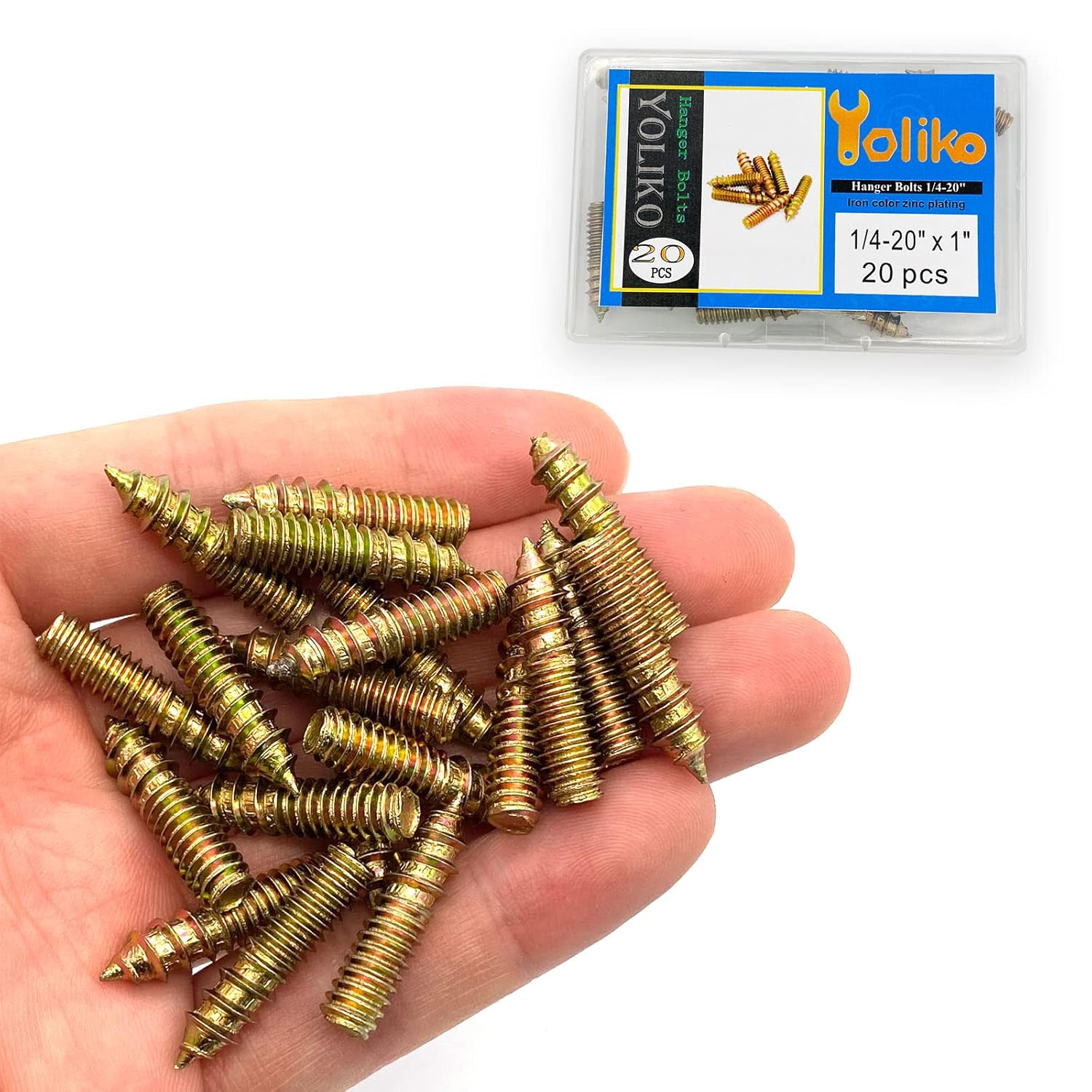 Paquete de 20 pernos de suspensión de 14-20 x 1 pulgada, pernos de doble cabeza de 14-20 pulgadas, tornillos de clavija de madera de 14, tornillos
