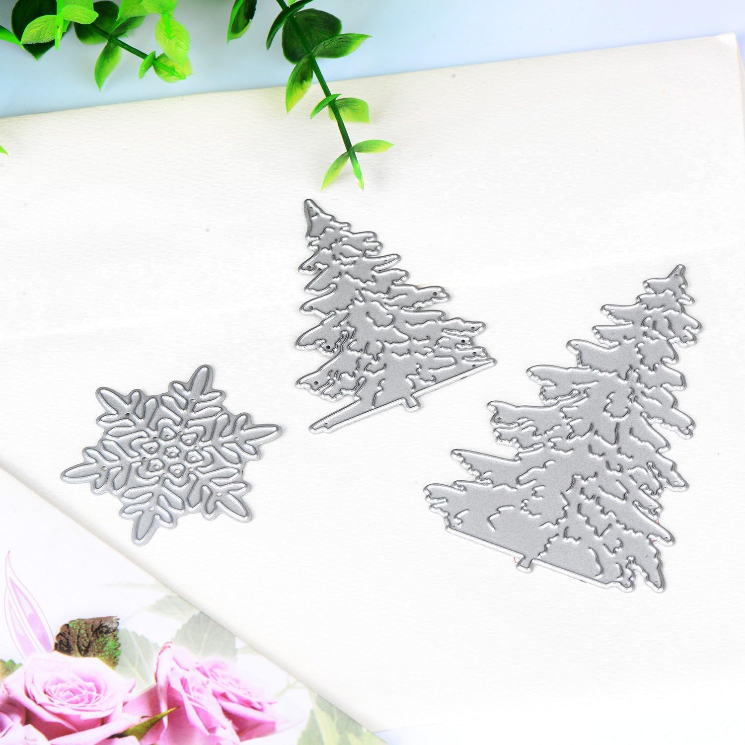 BBTO 7 troqueles de corte de copos de nieve de Navidad para hacer tarjetas, troqueles de copo de nieve de Navidad de metal, plantilla de árbol para