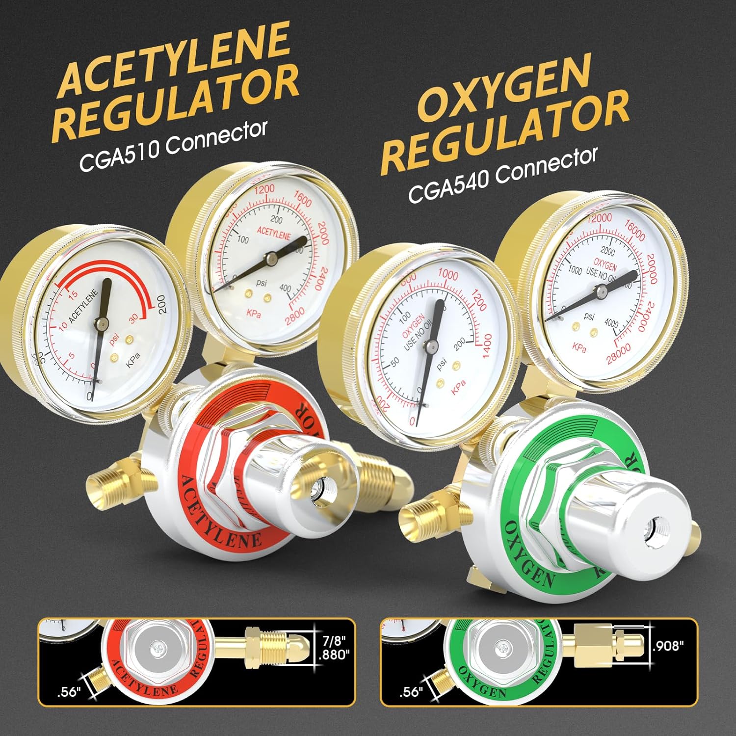 TOOLIOM Kit de antorcha de oxígeno y acetileno, juego de soplete de soldadura de corte de gas, herramientas de soldador con calibradores