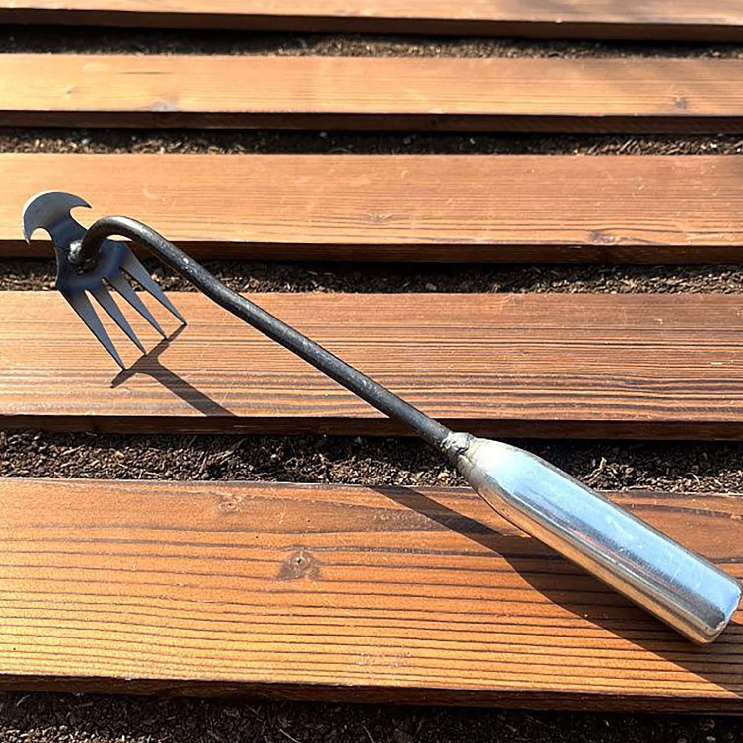 Herramienta de deshierbe de artefacto de desarraigo, extractor de malezas forjado multifuncional de acero inoxidable, 4 dientes de doble propósito