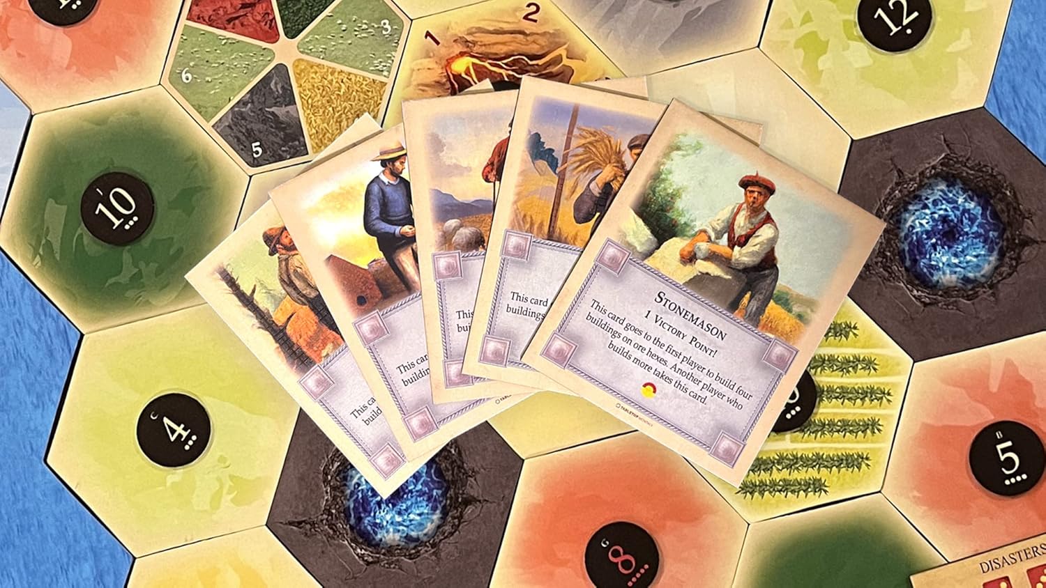 Professions Victory Point Cards, Bricklayer, Stonemason, Farmer, Shepherd, Lumberjack, compatible with Catan’s Settlers of Catan 5th Edition,