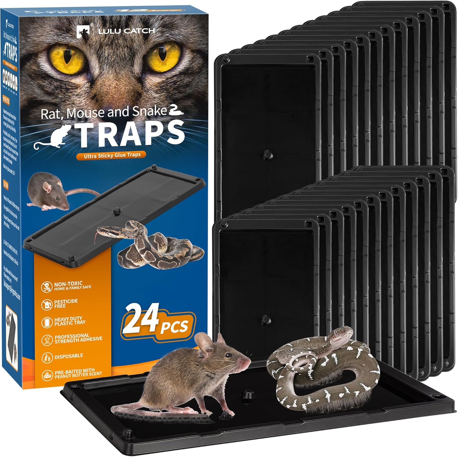 Trampa adhesiva para ratones, paquete de 24 trampas de pegamento grandes, precebadas, resistentes y no tóxicas, trampas para ratones en interiores