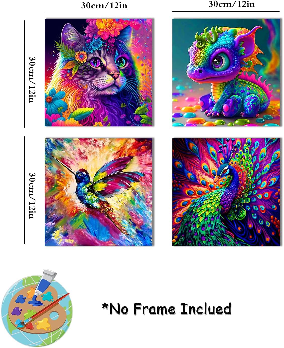 KYOQFVN Paquete de 4 pinturas por números para lienzo para adultos, kits de pintura de gato por números para principiantes, pintura al óleo acrílica