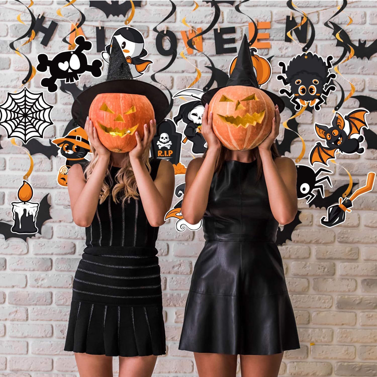 Decoraciones de remolinos colgantes de Halloween, 24 piezas de decoraciones colgantes de Halloween, 36 remolinos en espiral, adornos de techo para