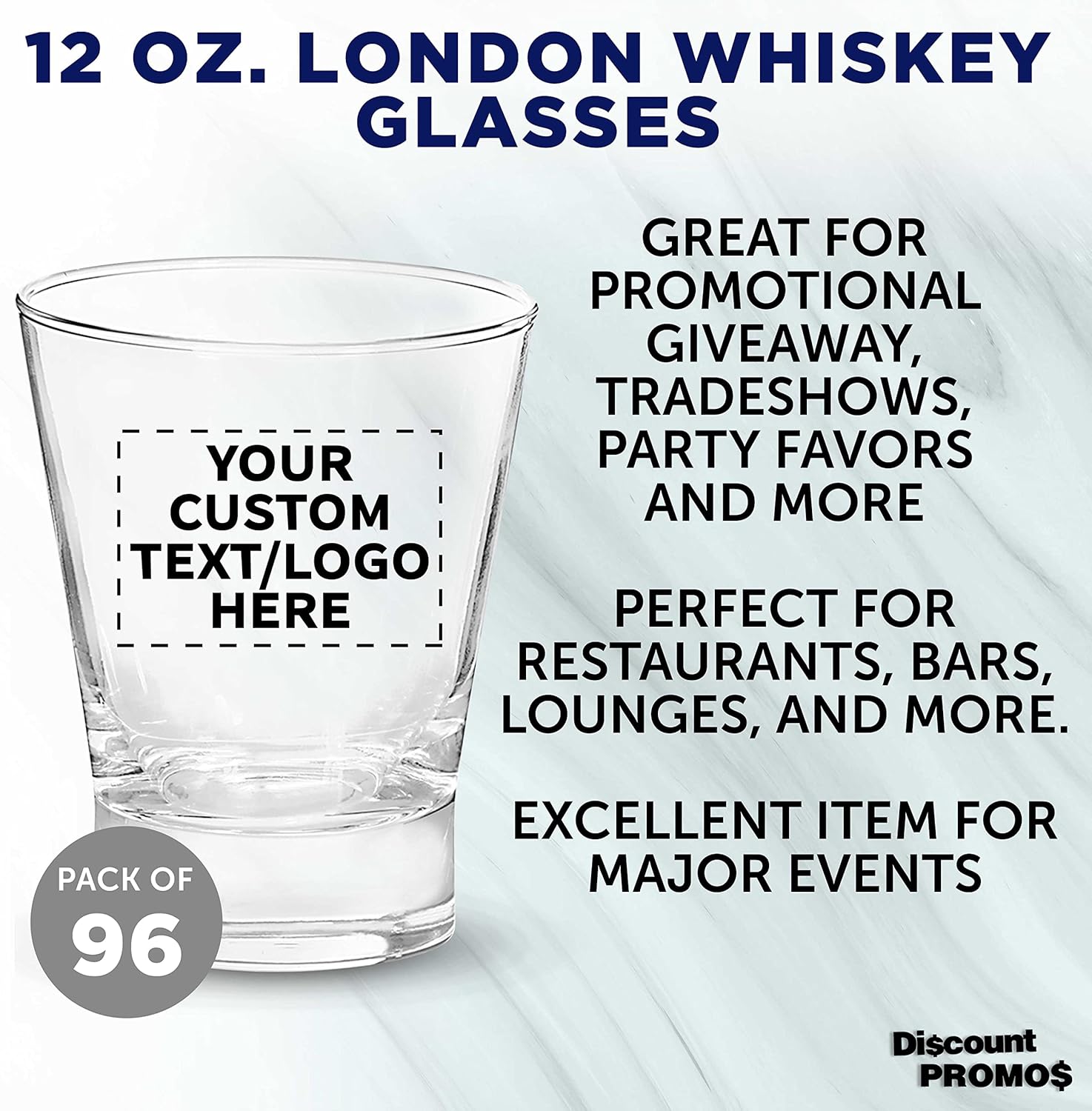 Vasos de whisky con logotipo personalizado, 12 onzas, juego de 96, paquete personalizado a granel, perfecto para whisky, bourbon, cóctel,