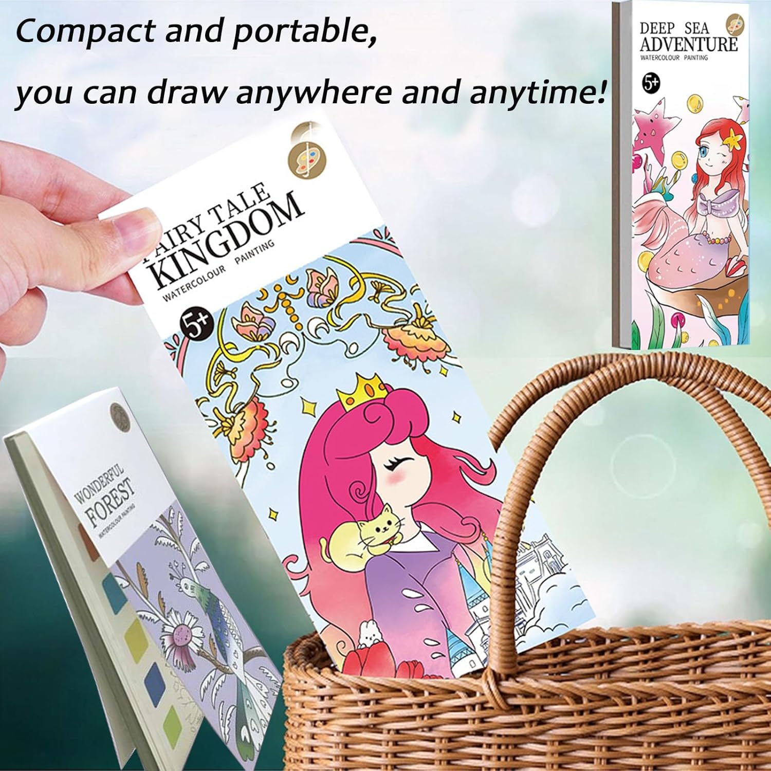 Juego de 3 libros de pintura de acuarela de bolsillo, libro de pintura de acuarela para niños, juego de libros de acuarela de viaje de bolsillo con