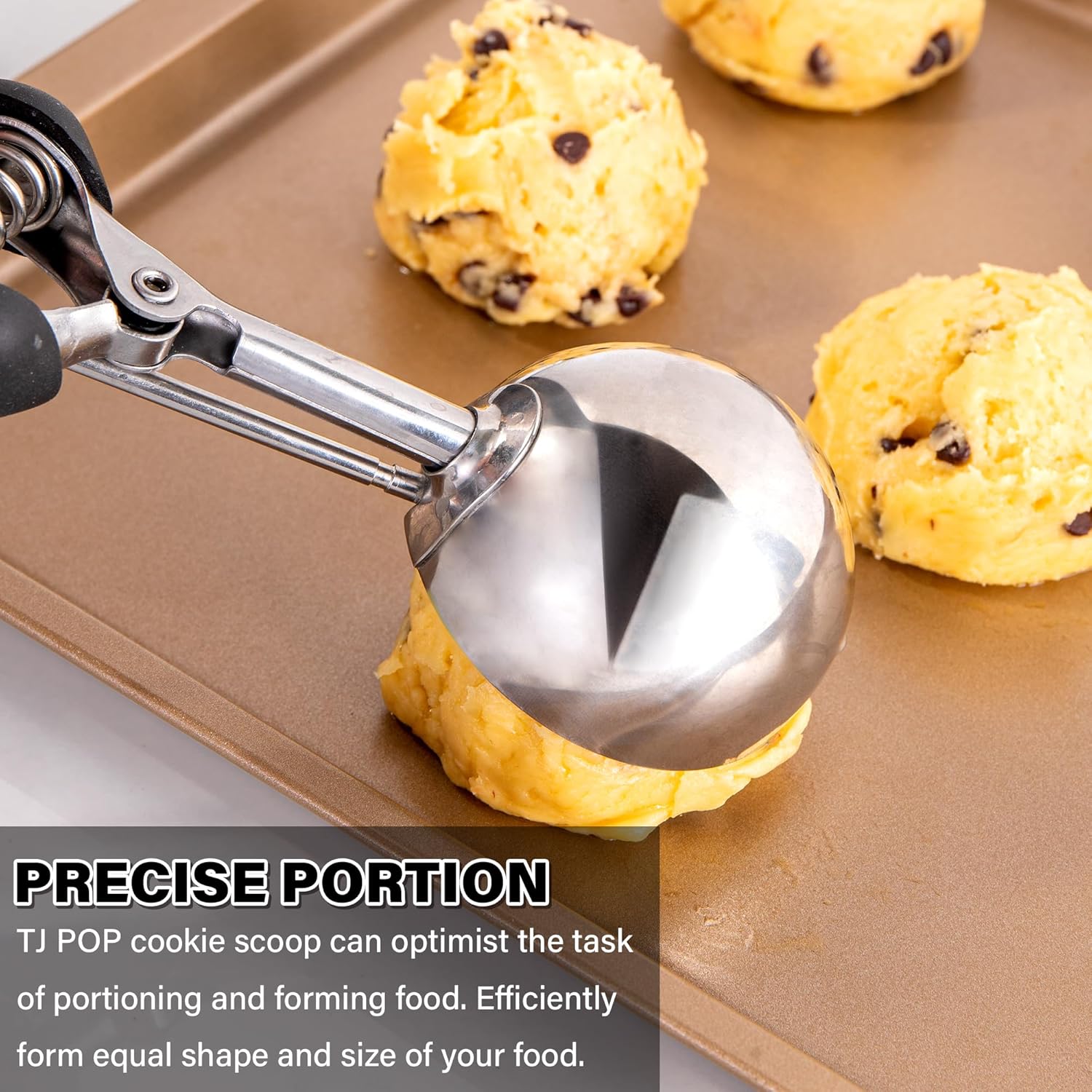 TJ POP – Cuchara profesional para helados de acero inoxidable de 2.362 in, agarre suave, liberación rápida, 2.0 fl oz