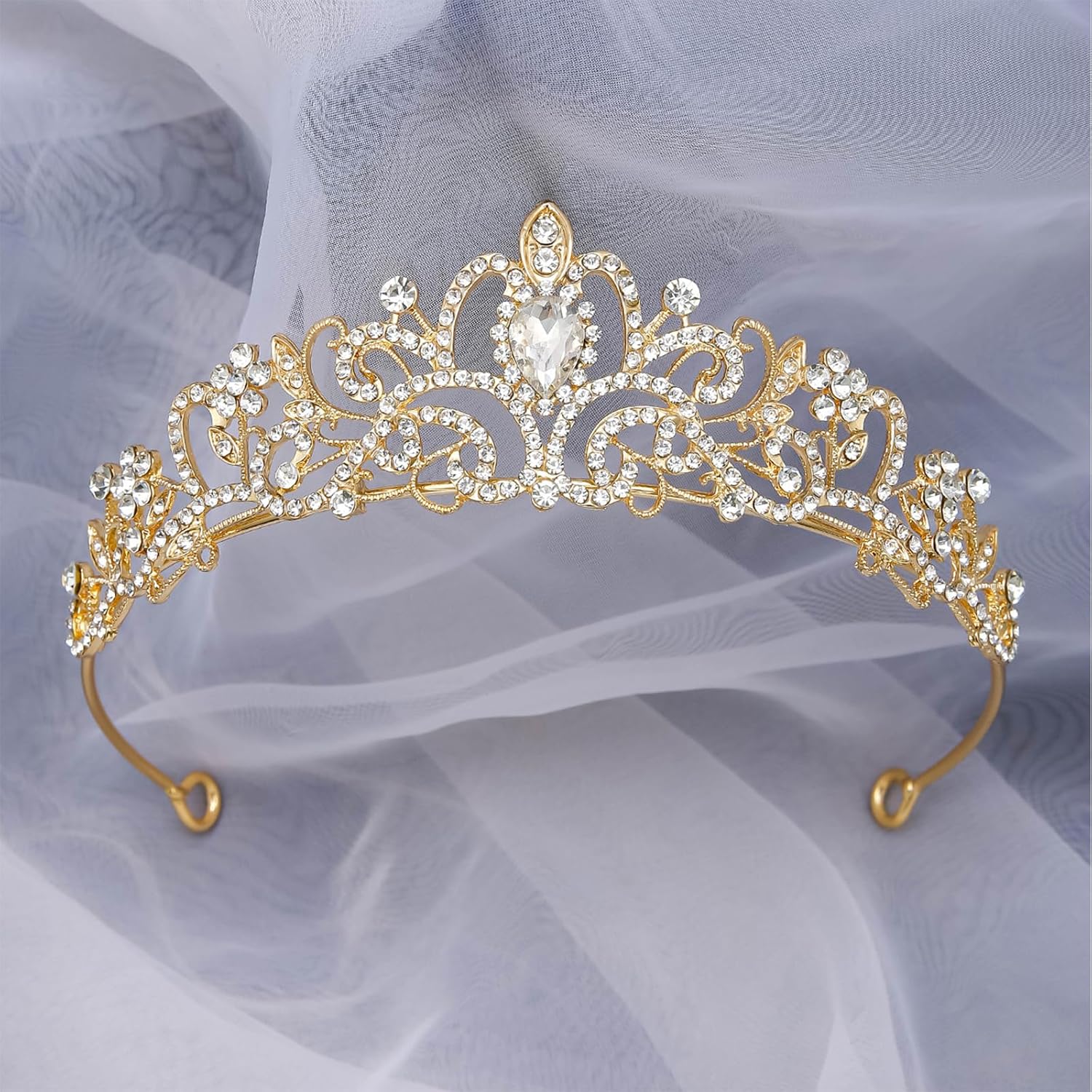 CIEHER Tiara dorada para mujeres y niñas, tiaras de princesa para mujeres, tiaras para niñas, nupciales, bodas, bailes, quinceañera, corona de