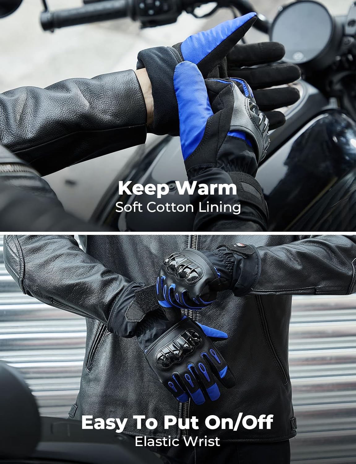 KEMIMOTO Guantes de invierno para motocicleta, guantes de invierno para clima frío, para hombres y mujeres, guantes impermeables para pantalla
