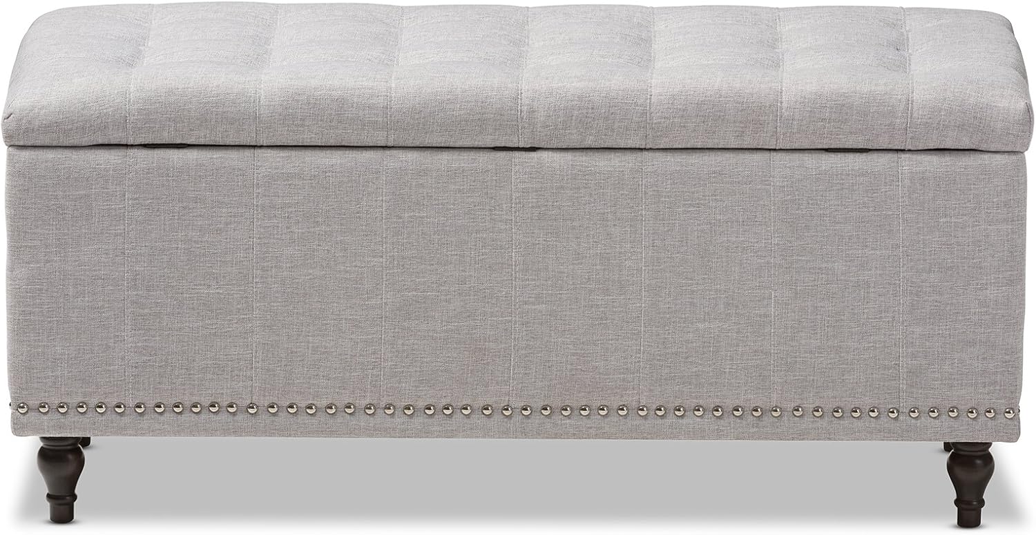 Baxton Studio Sherrill – Banco otomano tapizado de tela beige grisáceo con botones