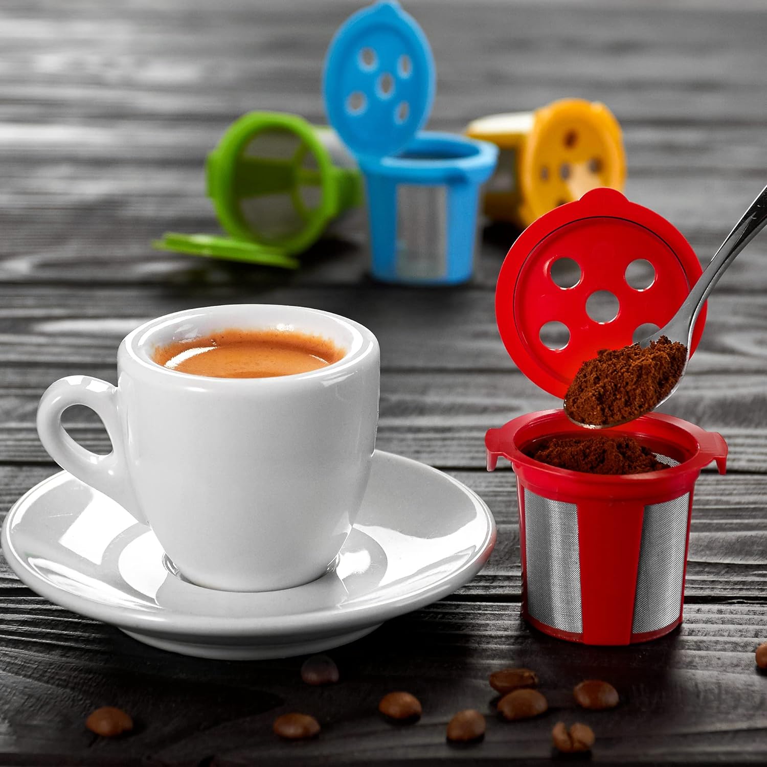 4 tazas K reutilizables para Keurig K Supreme, K Supreme Plus y K Slim con tecnología Multistream  Filtros de café Kcups recargables de 4 colores