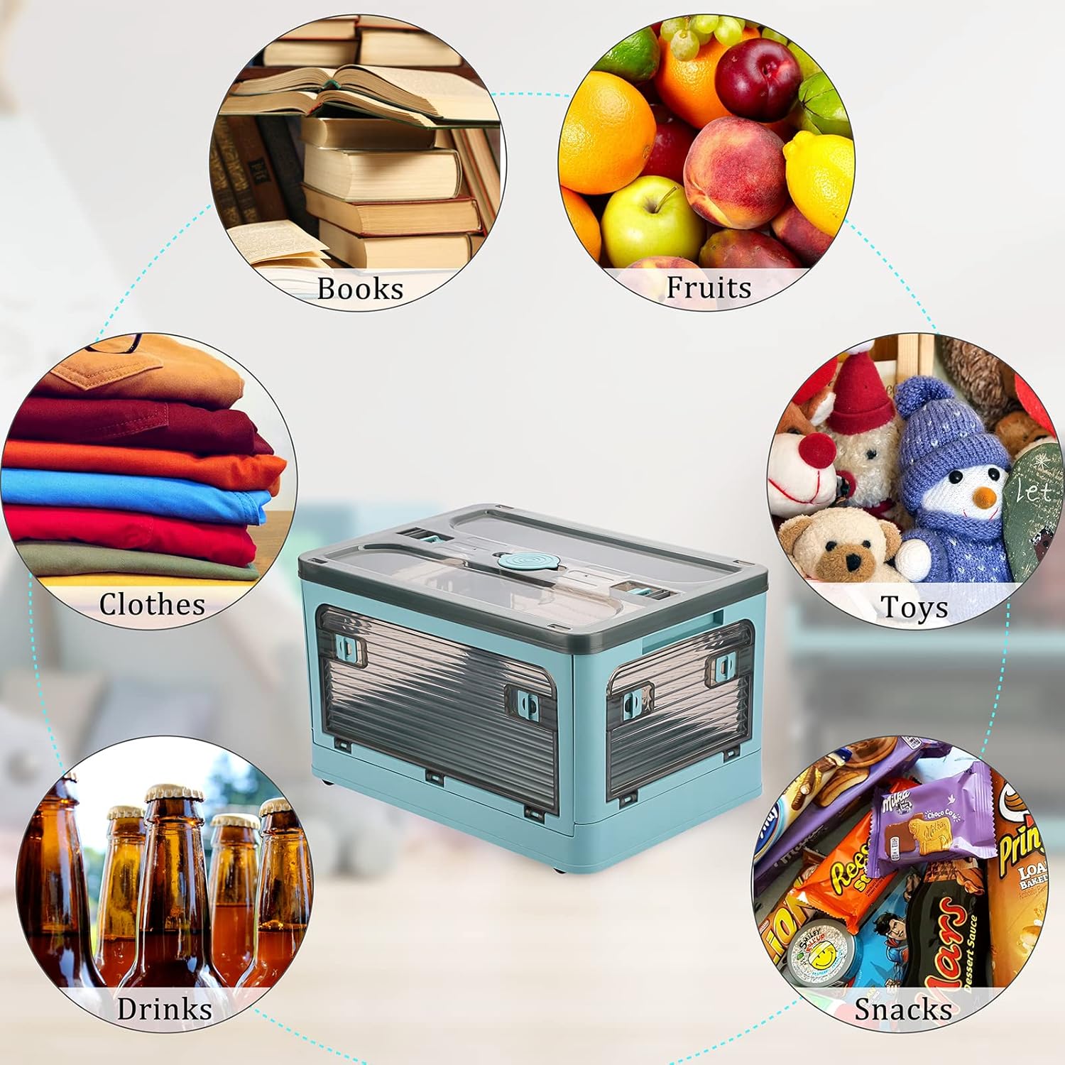 BTSKY Paquete de 2 contenedores plegables de plástico transparente de 4 puertas con tapa y ruedas de 20 litros, caja de almacenamiento plegable
