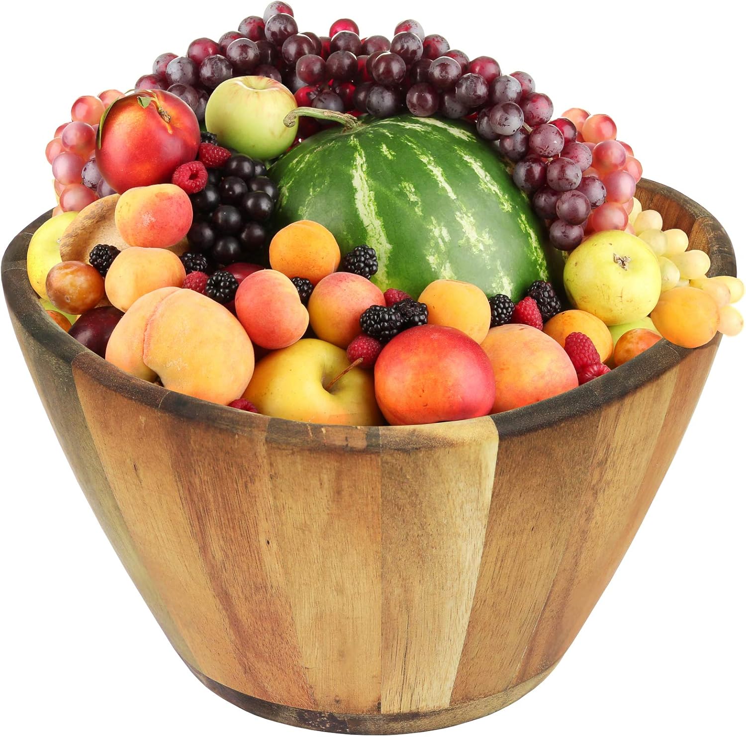 Greenco Tazón grande para servir frutas y ensaladas con borde ondulado de acacia de 12 pulgadas de diámetro