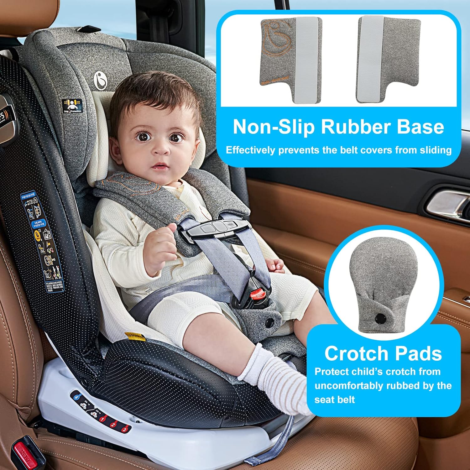 Juego de fundas de correa de asiento de automóvil para bebés y niños, fundas para cinturón de seguridad con almohadilla para la entrepierna, diseño