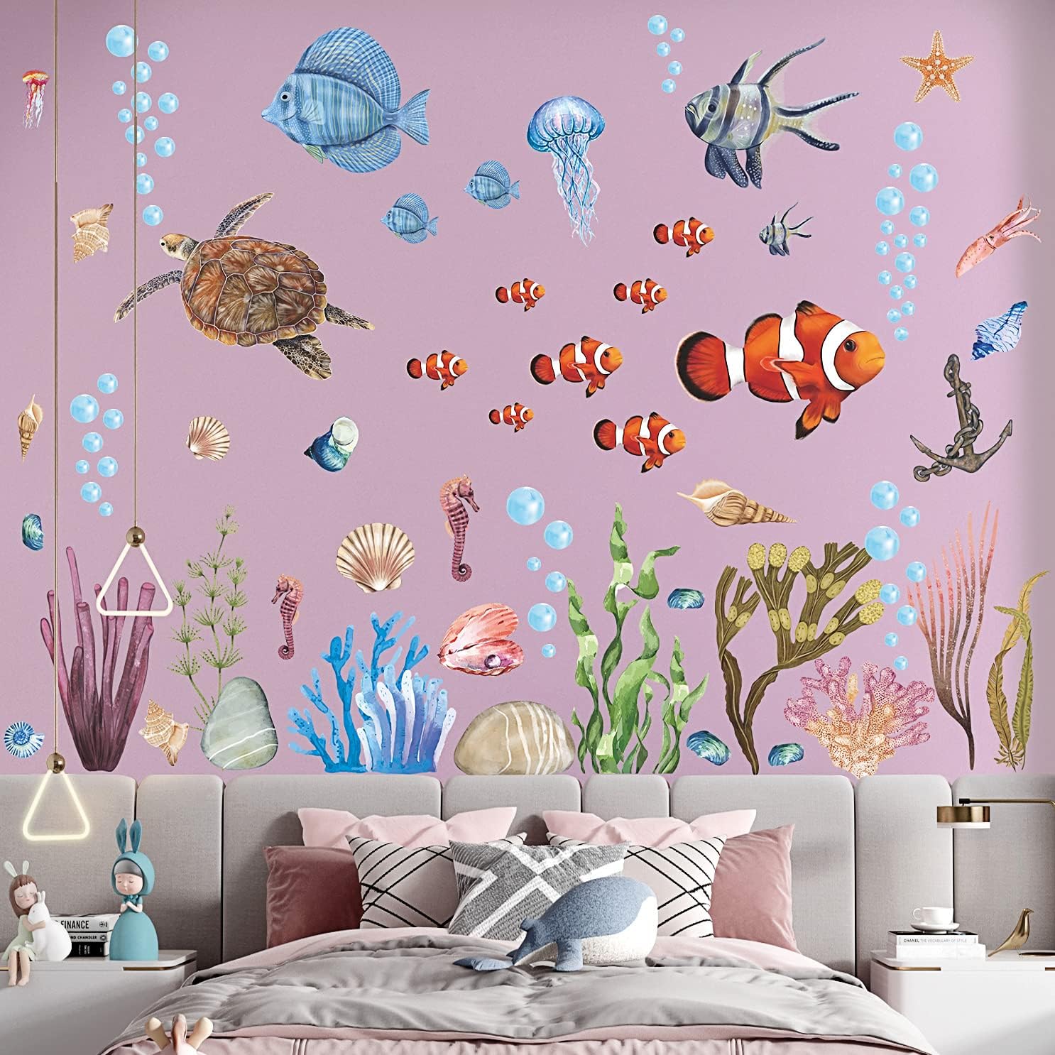 RW-1045 – Calcomanías de pared de animales marinos submarinos 3D, calcomanías de pared de animales marinos submarinos, bricolaje, peces corales,