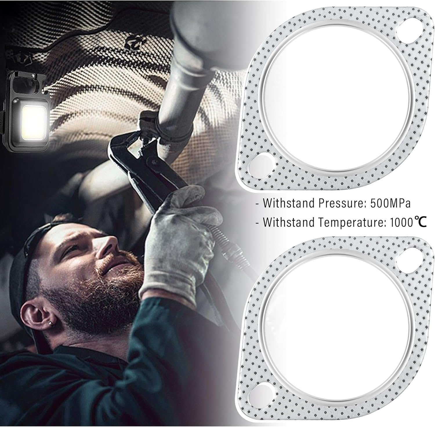 2 juntas de escape de coche de 3 pulgadas, kit de juntas de colector de escape de 2 pernos con material de junta, repuesto OEM #120-07610-0002,