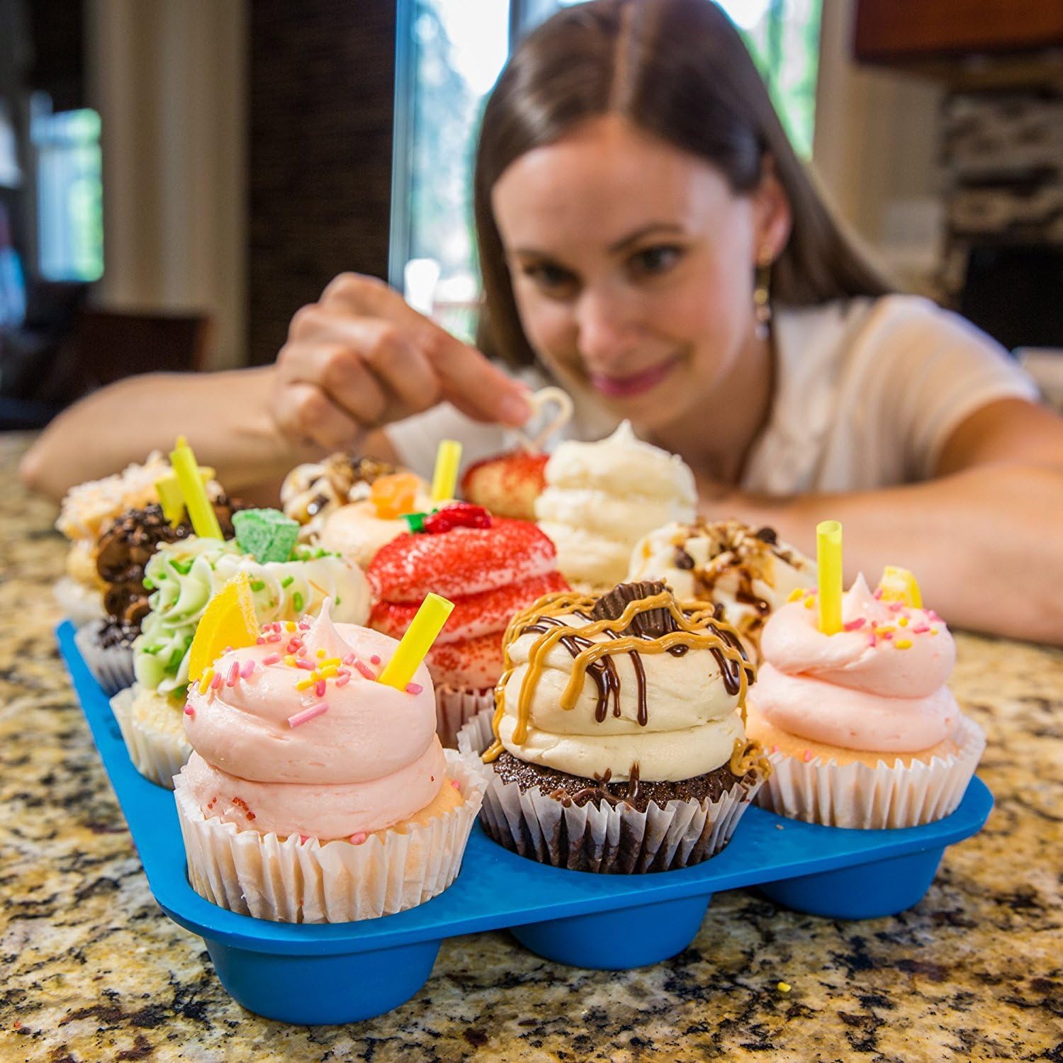 Bandeja de silicona para magdalenas, juego de moldes para hornear cupcakes, 12 tazas, molde para magdalenas, antiadherente, sin BPA, apto para
