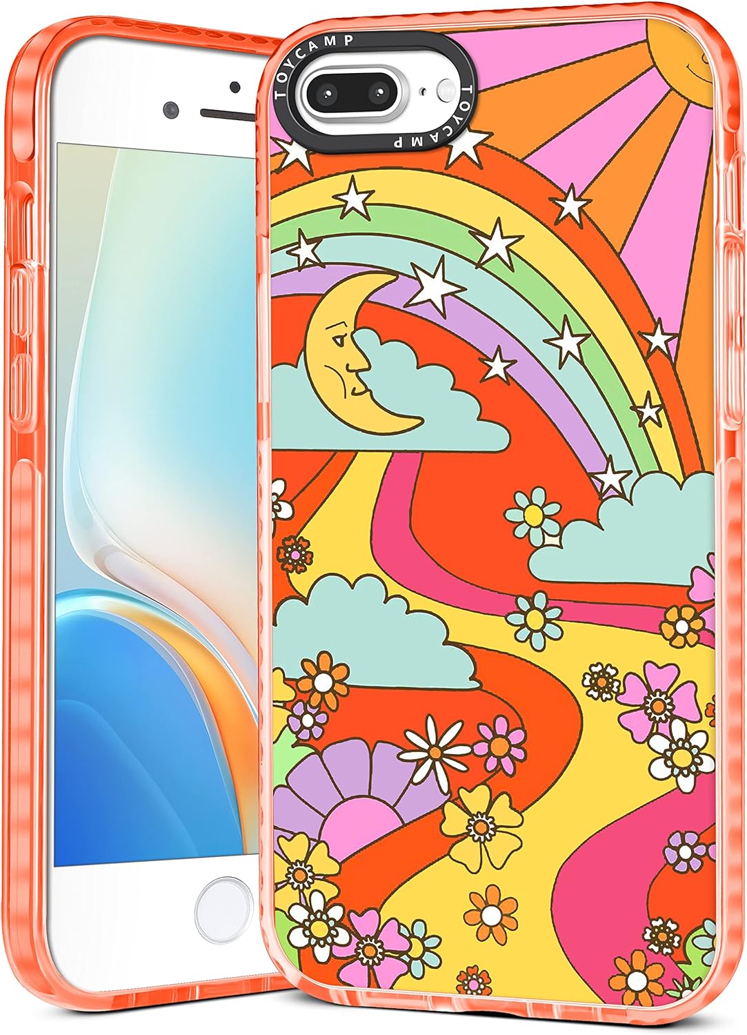Toycamp Funda para iPhone 8 Plus7 Plus6S Plus6 Plus, lindo diseño de estampado de grafiti de dibujos animados de flores de sol, sol, río arcoíris,