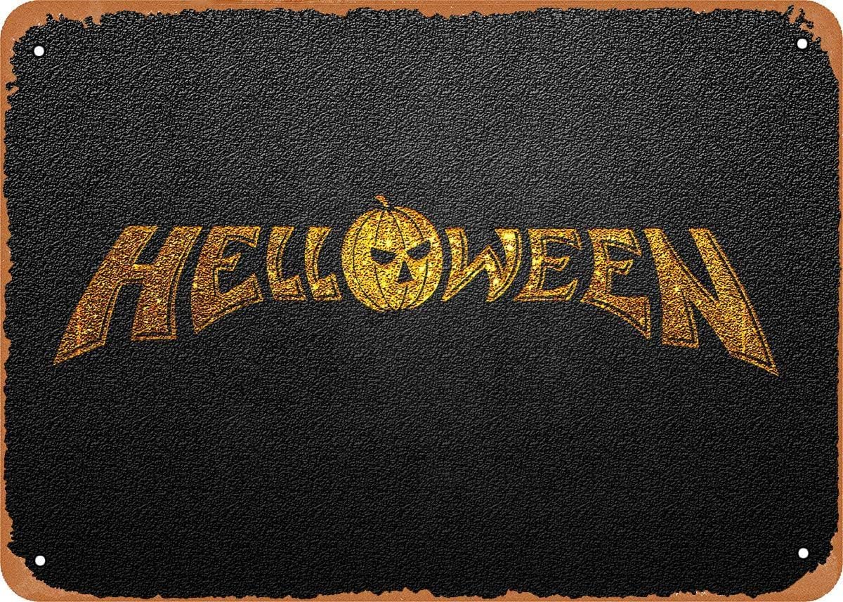 Póster de metal vintage  Pincel dorado Helloween con banda de metal pesado de 12 x 8 pulgadas, adecuado para decoración de pared de bares,