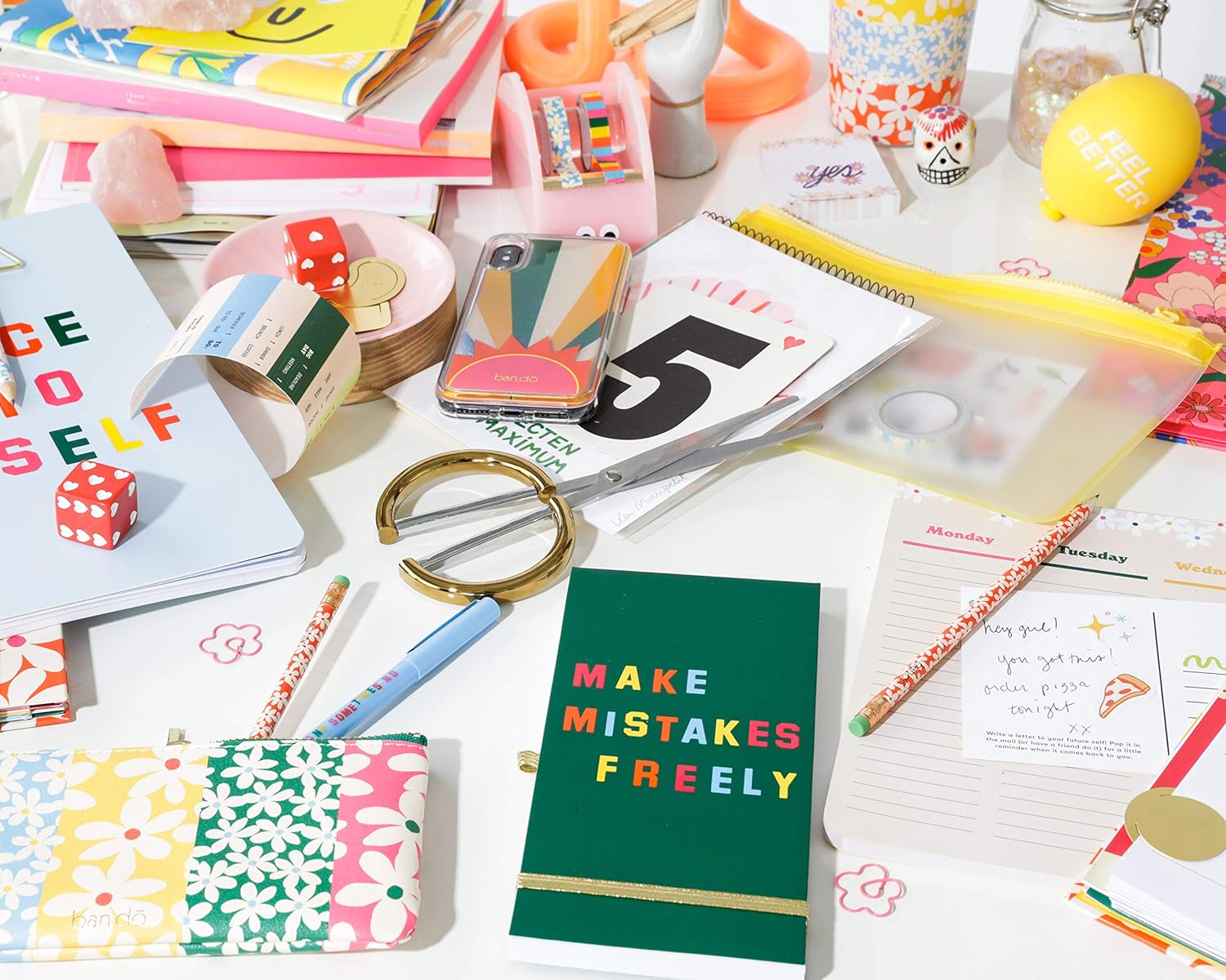 ban.do Ultimate Planner – Juego de accesorios de oficina lindos, estuche para lápices con calcomanías de planificador y accesorios (amarillo)