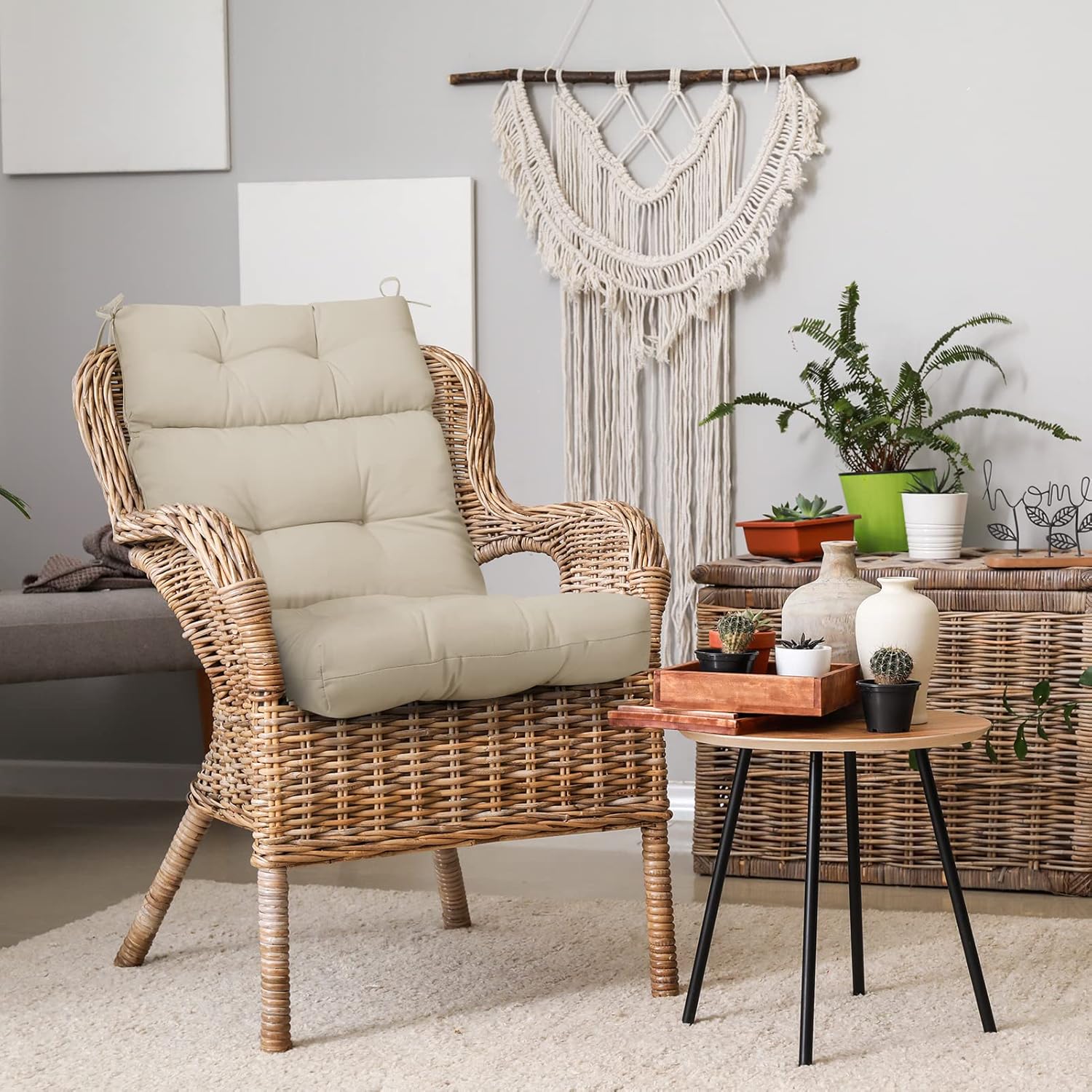 EAGLE PEAK Juego de 2 cojines copetudos para silla de patio con respaldo alto para exteriores e interiores, 46 x 22 pulgadas, color beige