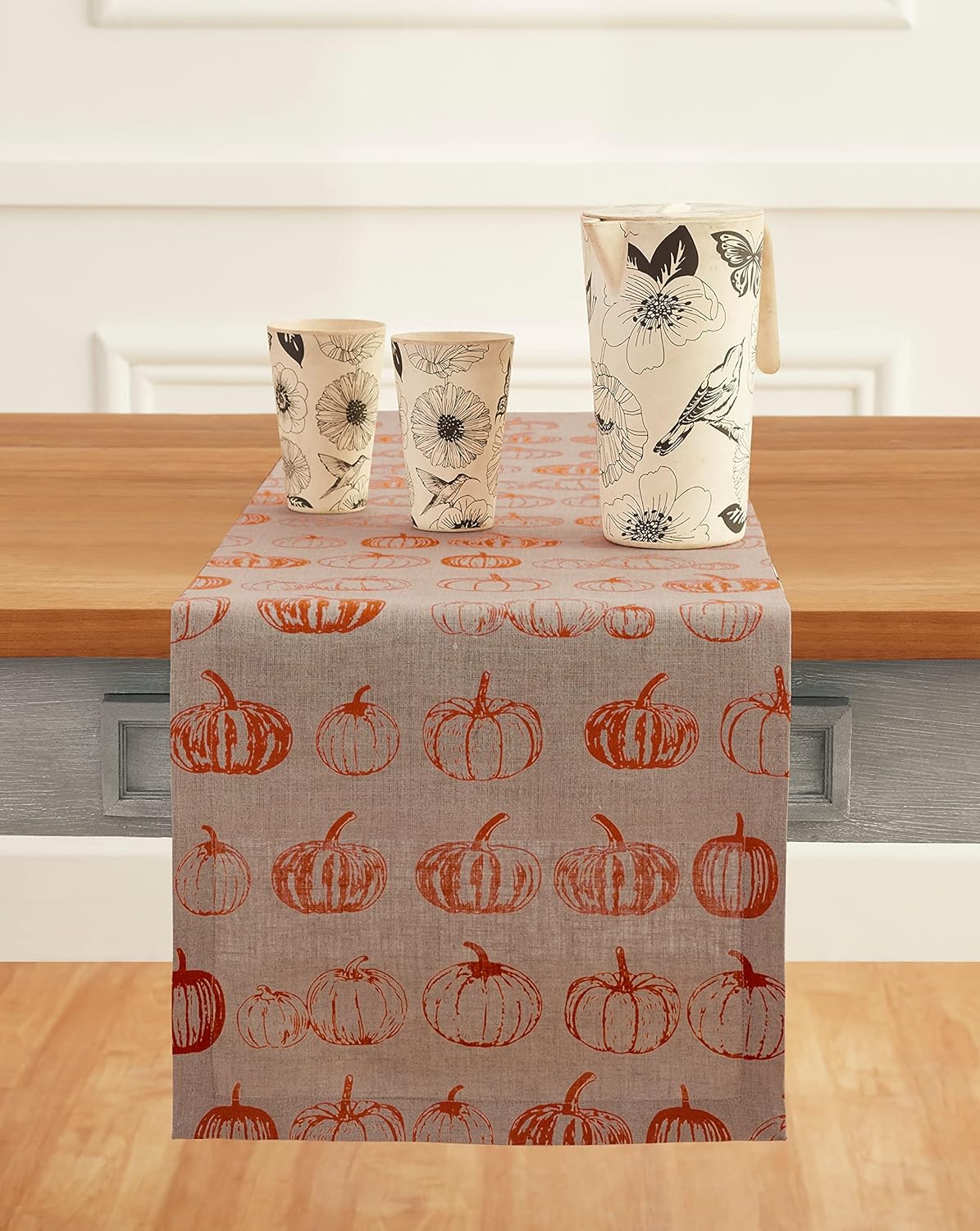 Solino Home Camino de mesa de lino con parche de calabaza, camino de mesa de otoño, Halloween, calabaza, 14 x 36 pulgadas, camino de mesa de lino