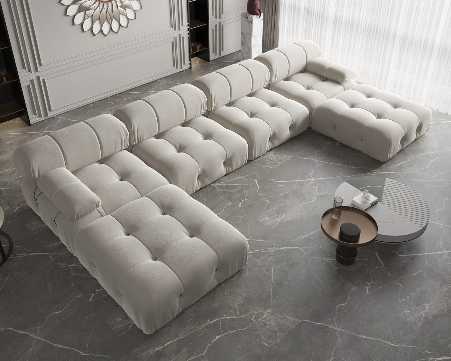 Sofá modular moderno de terciopelo, sofá modular minimalista en forma de U de 6 plazas con 2 otomanas para sala de estar, oficina, apartamento (138
