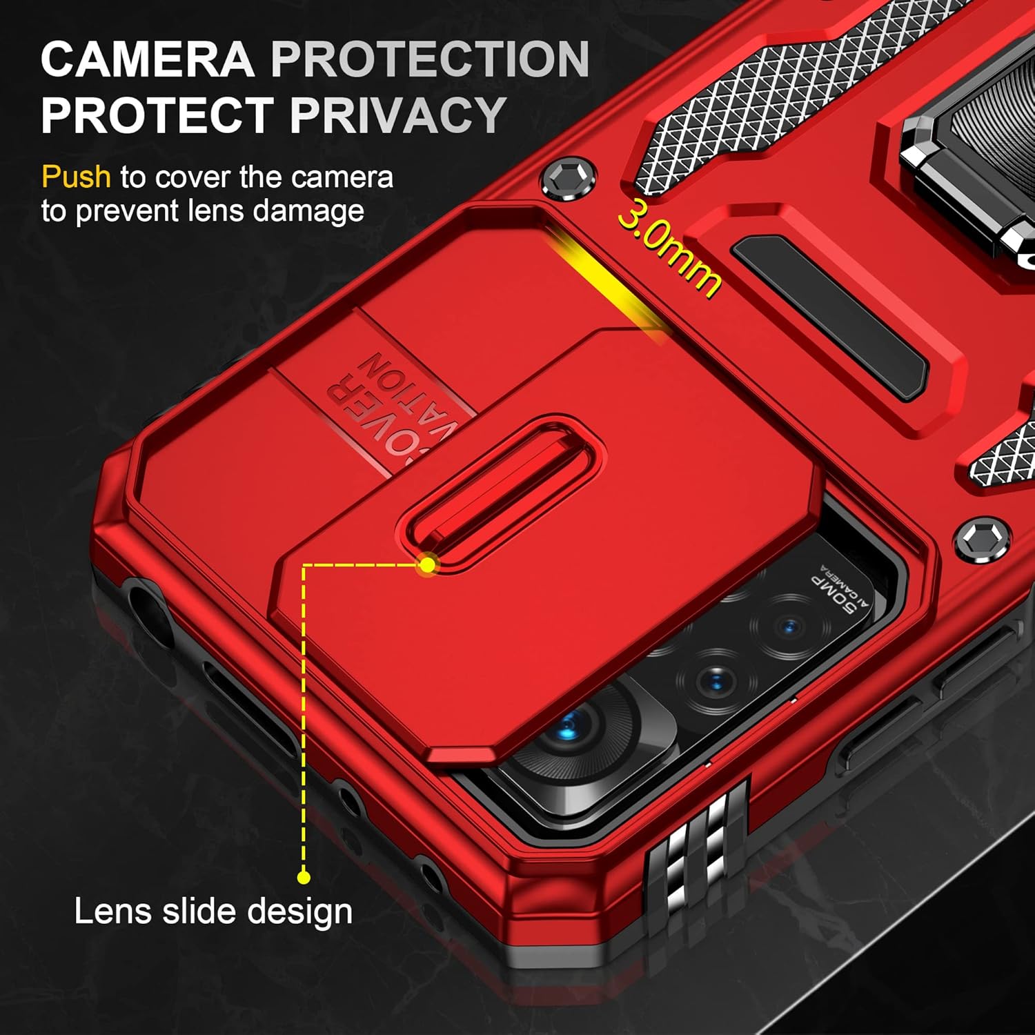 Wefor Funda XiaoMi RedMi Note 11 (4G) con cubierta para cámara deslizante, soporte de anillo magnético de 360 mejorado grado militar a prueba de